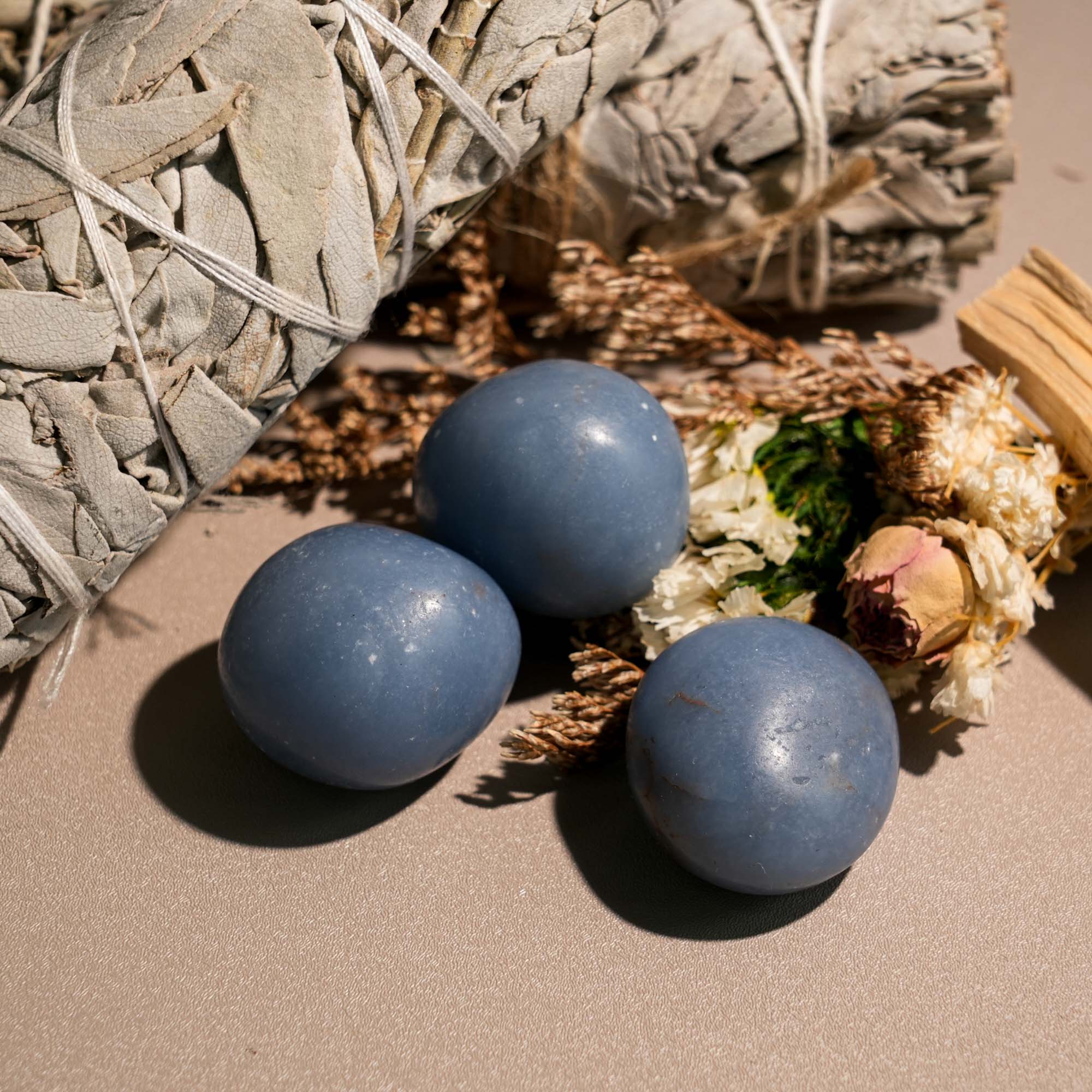 Angelite Tumbled Stone Set - helmsman - crystal