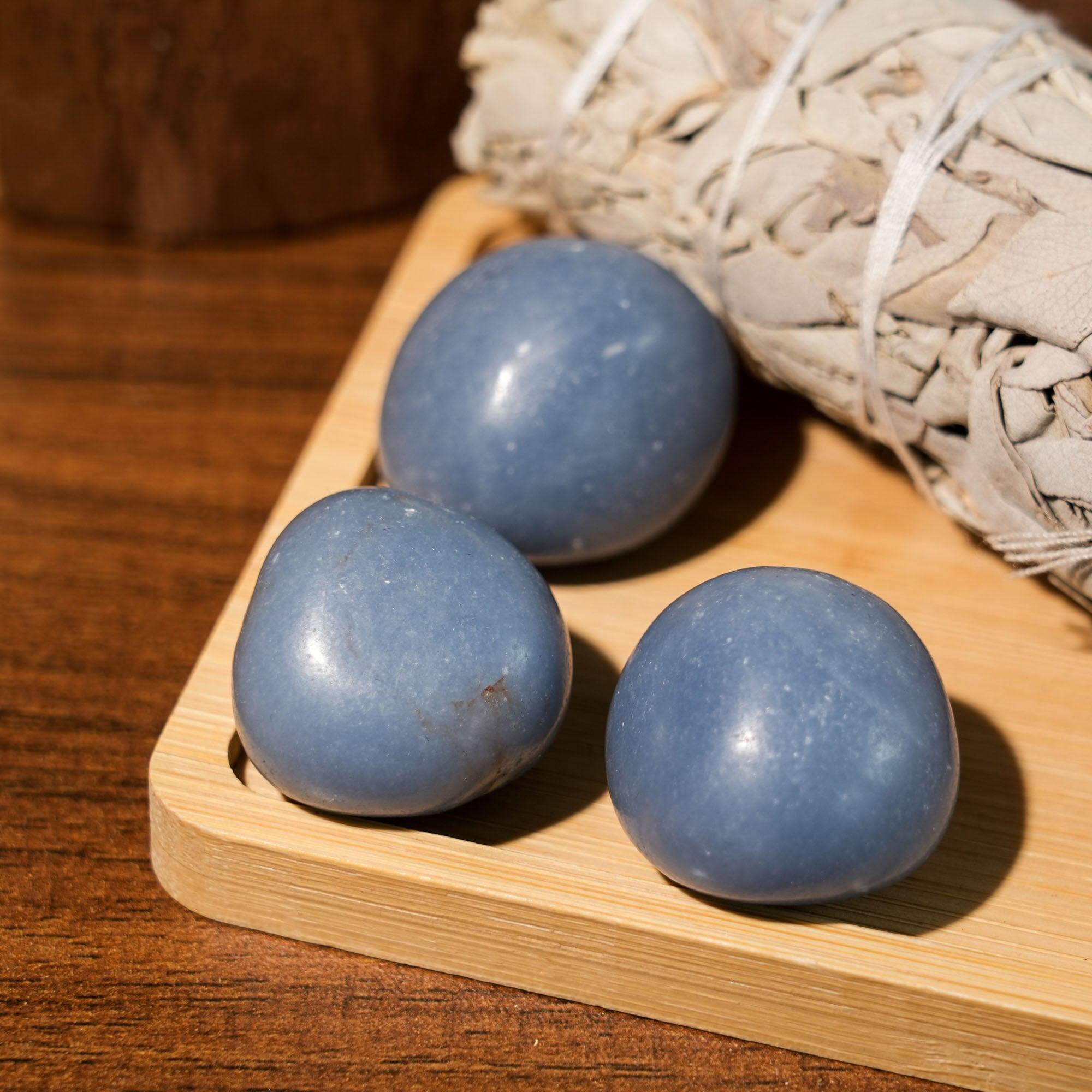 Angelite Tumbled Stone Set - helmsman - crystal