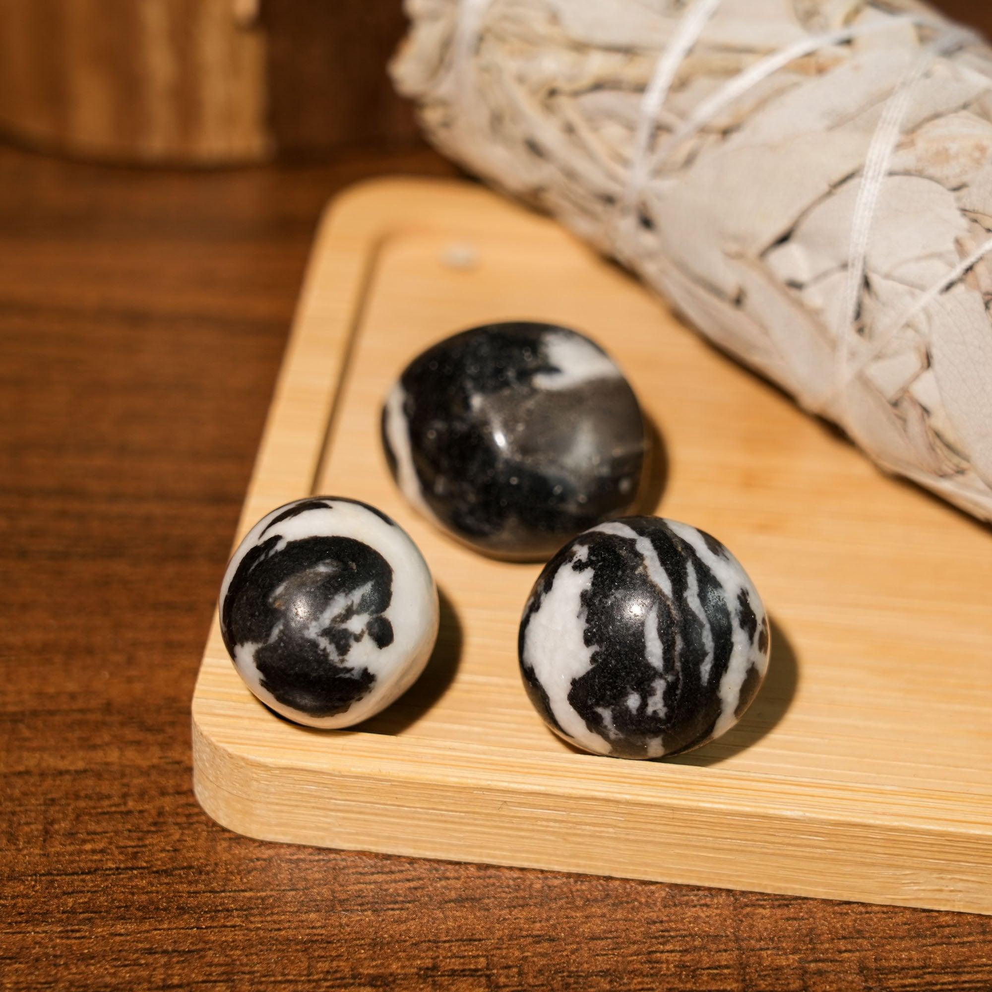 Black and White Zebra Jasper Tumbled Stone Set - helmsman - crystal