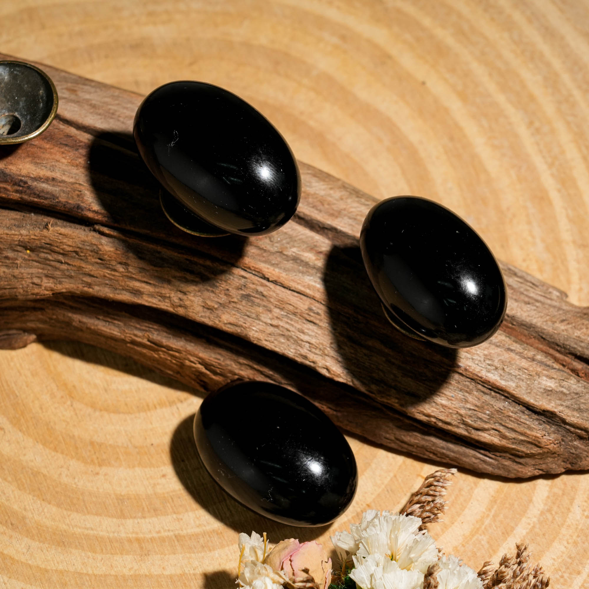 Black Obsidian Tumbled Stone Set - helmsman - crystal