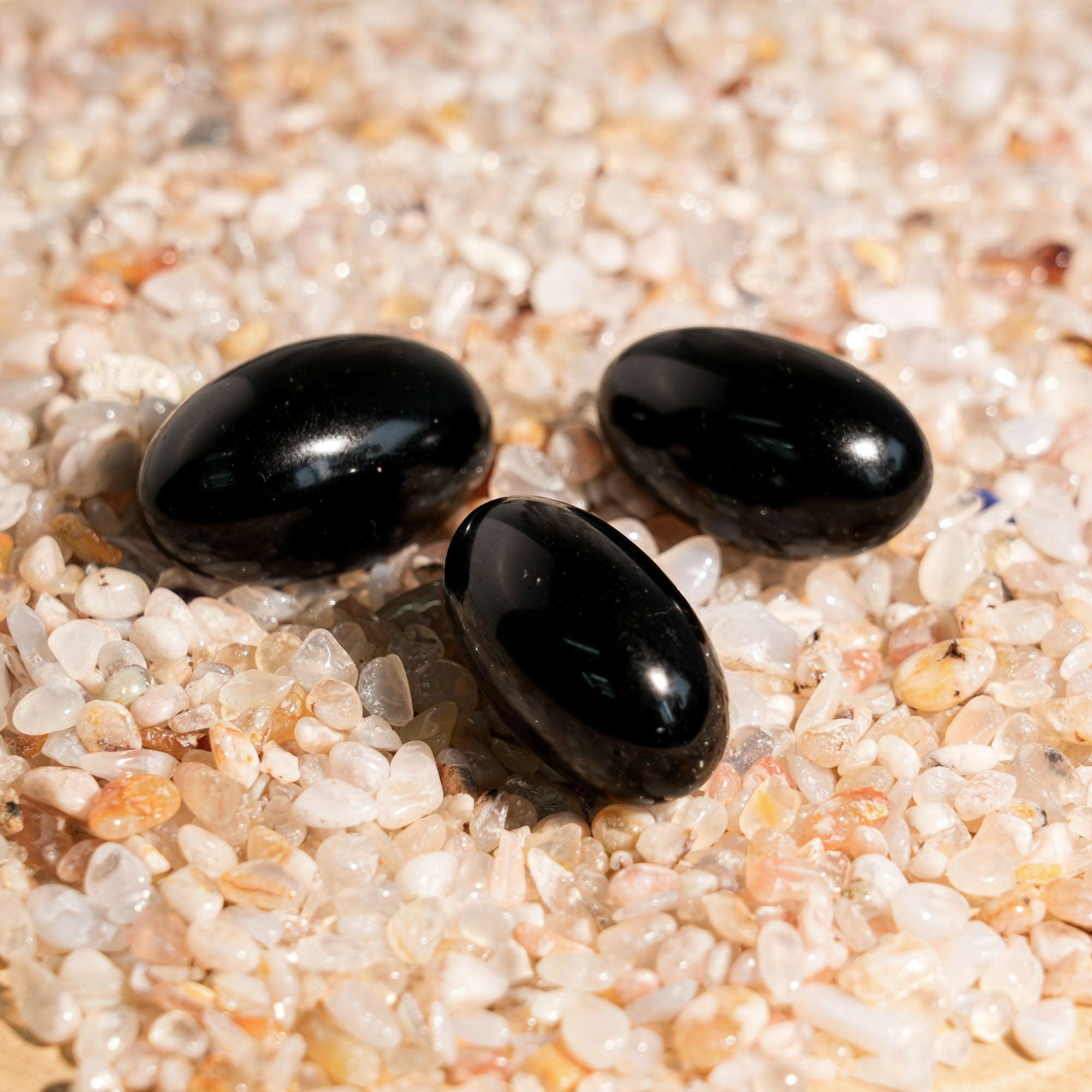 Black Obsidian Tumbled Stone Set - helmsman - crystal