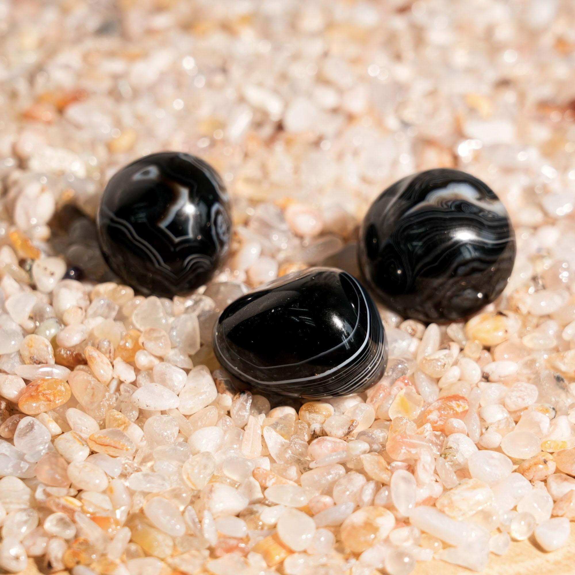 Black Onyx Tumbled Stone Set - helmsman - crystal