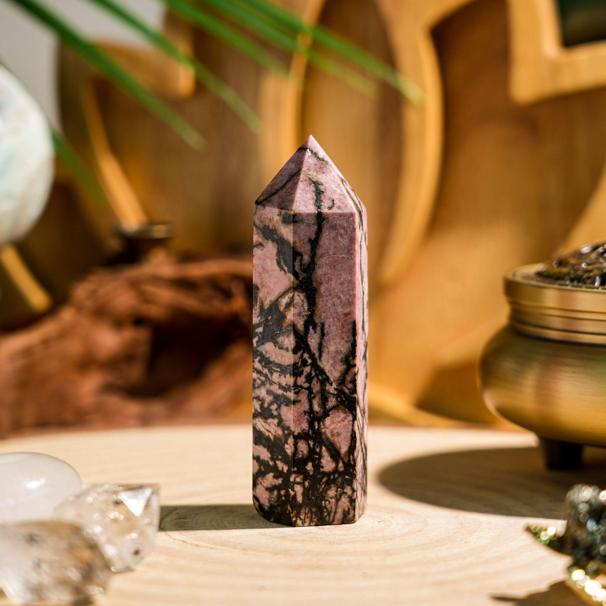 Black Rhodonite Point - helmsman - crystal