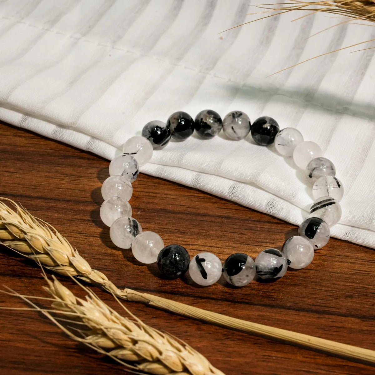 Black Rutilated Quartz Bracelet - helmsman - crystal