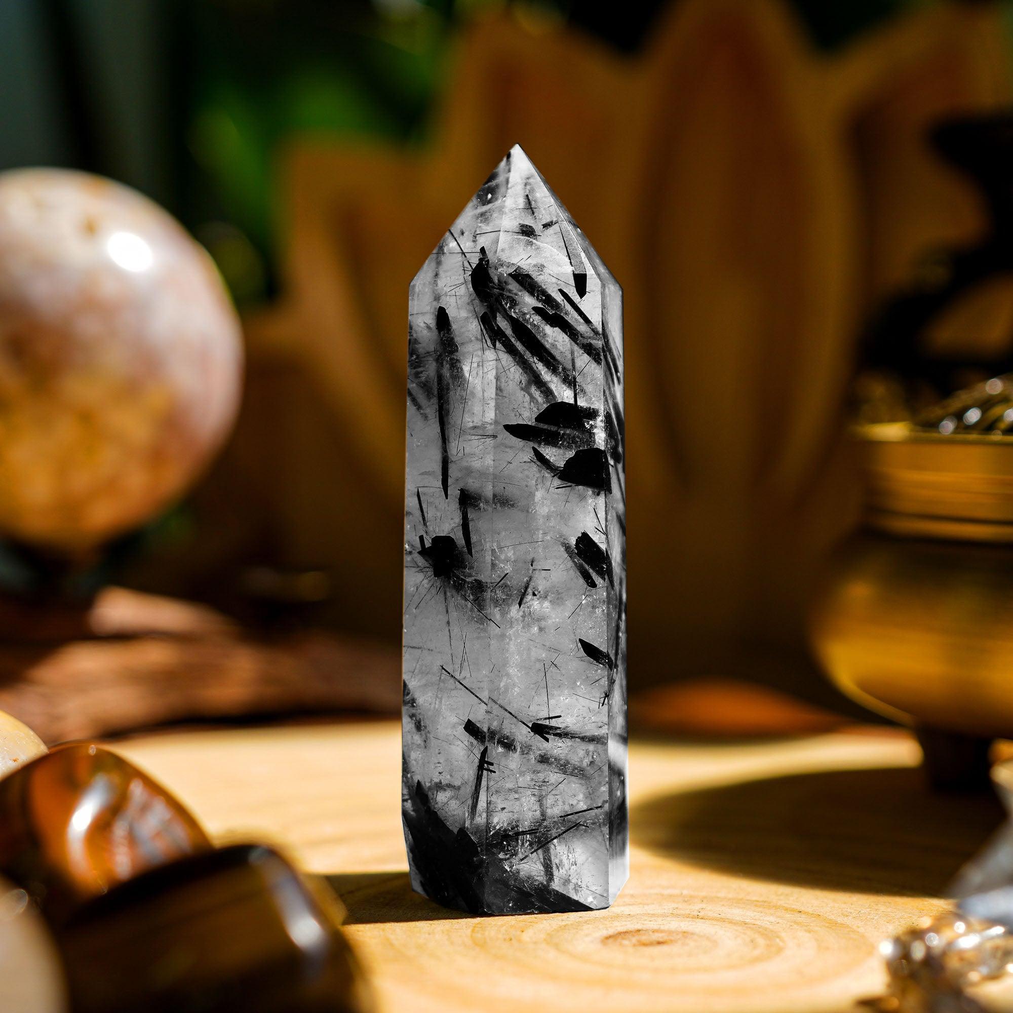 Black Rutilated Quartz Point - helmsman - crystal