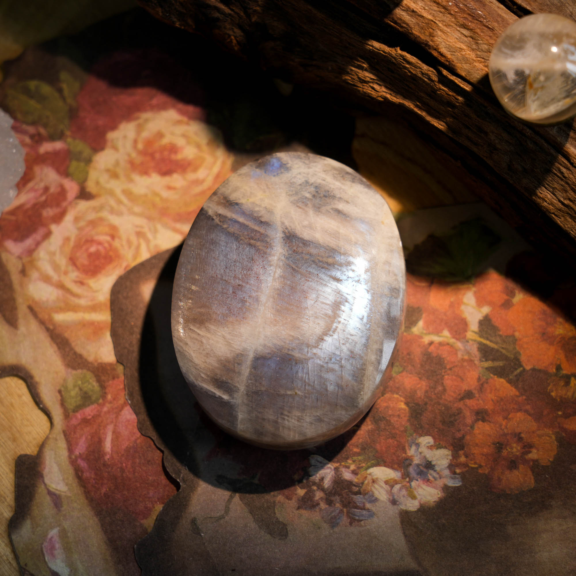 Blue Moonstone Palm Stone - helmsman - crystal