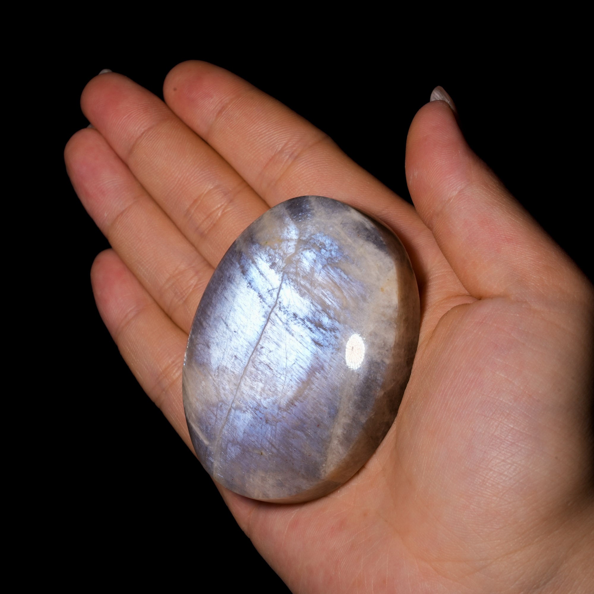 Blue Moonstone Palm Stone - helmsman - crystal