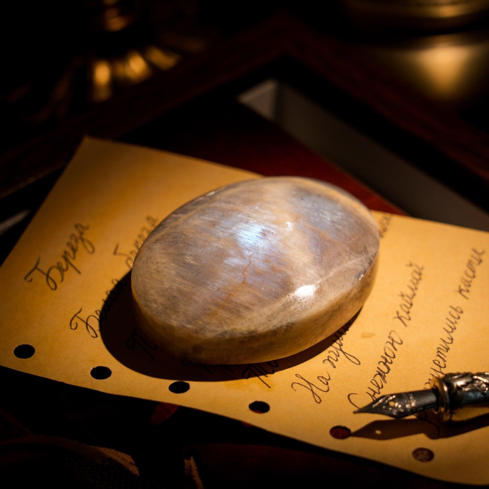 Blue Moonstone Palm Stone - helmsman - crystal