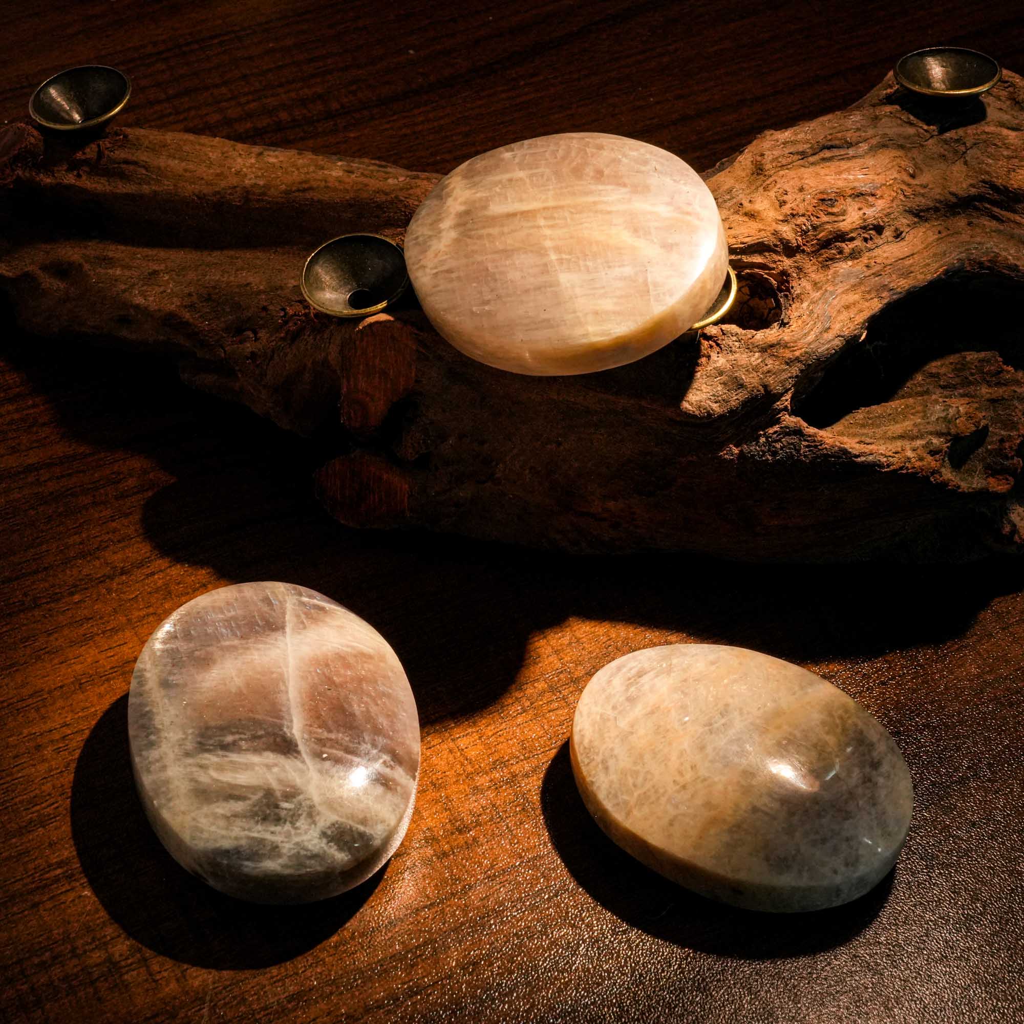 Blue Moonstone Palm Stone - helmsman - crystal