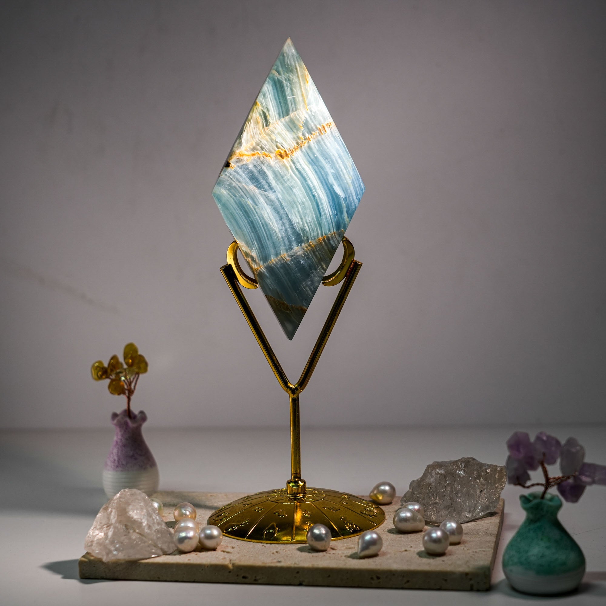 Blue Onyx Diamond Ornament - helmsman - crystal