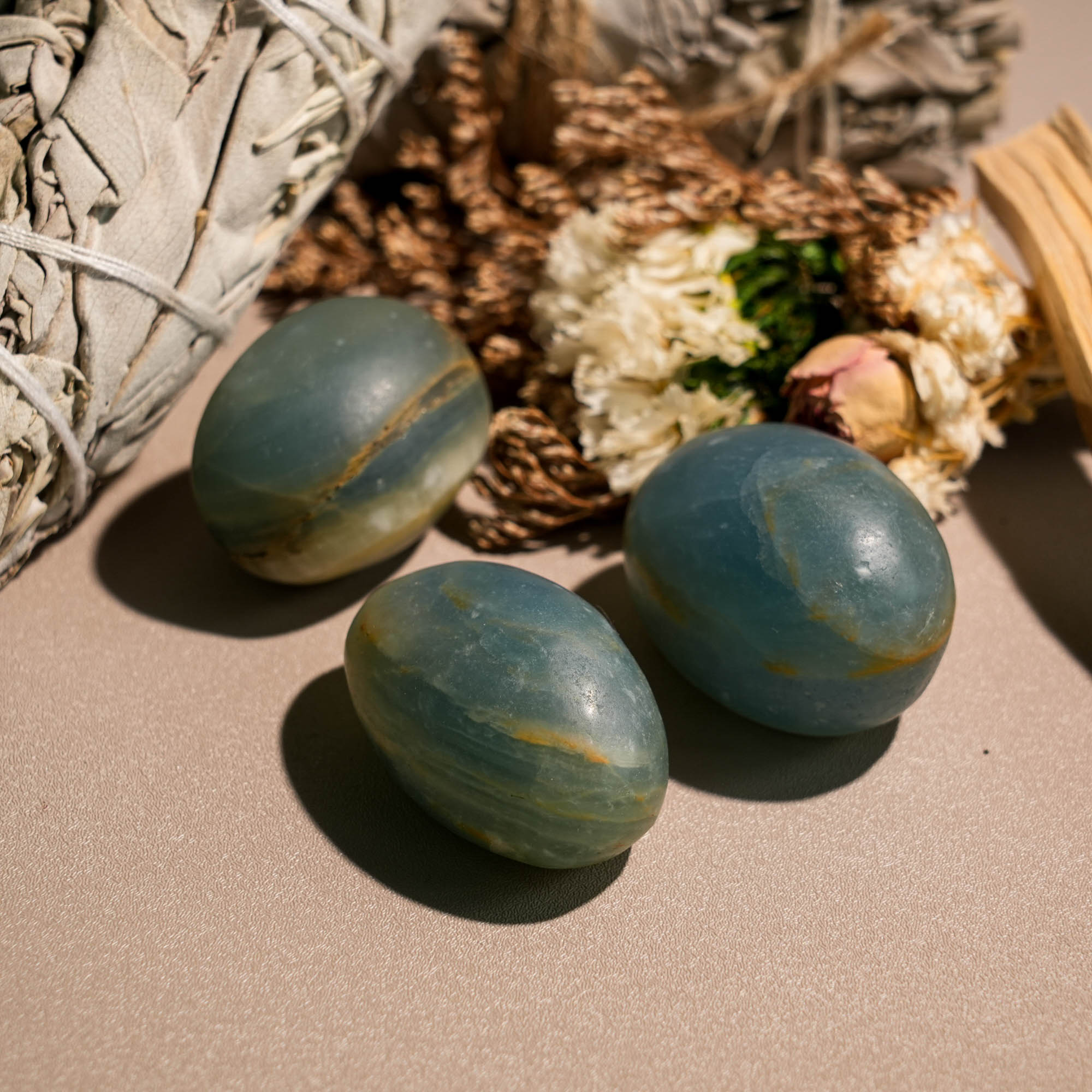 Blue Onyx Tumbled Stone Set - helmsman - crystal