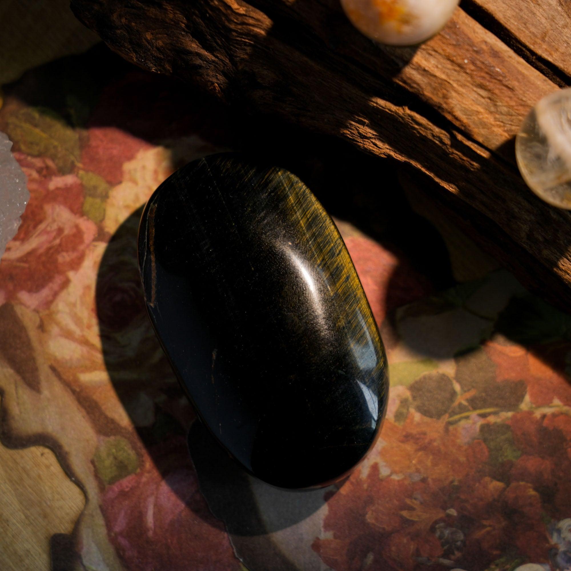 Blue Tiger Eyes Stone Palm Stone - helmsman - crystal