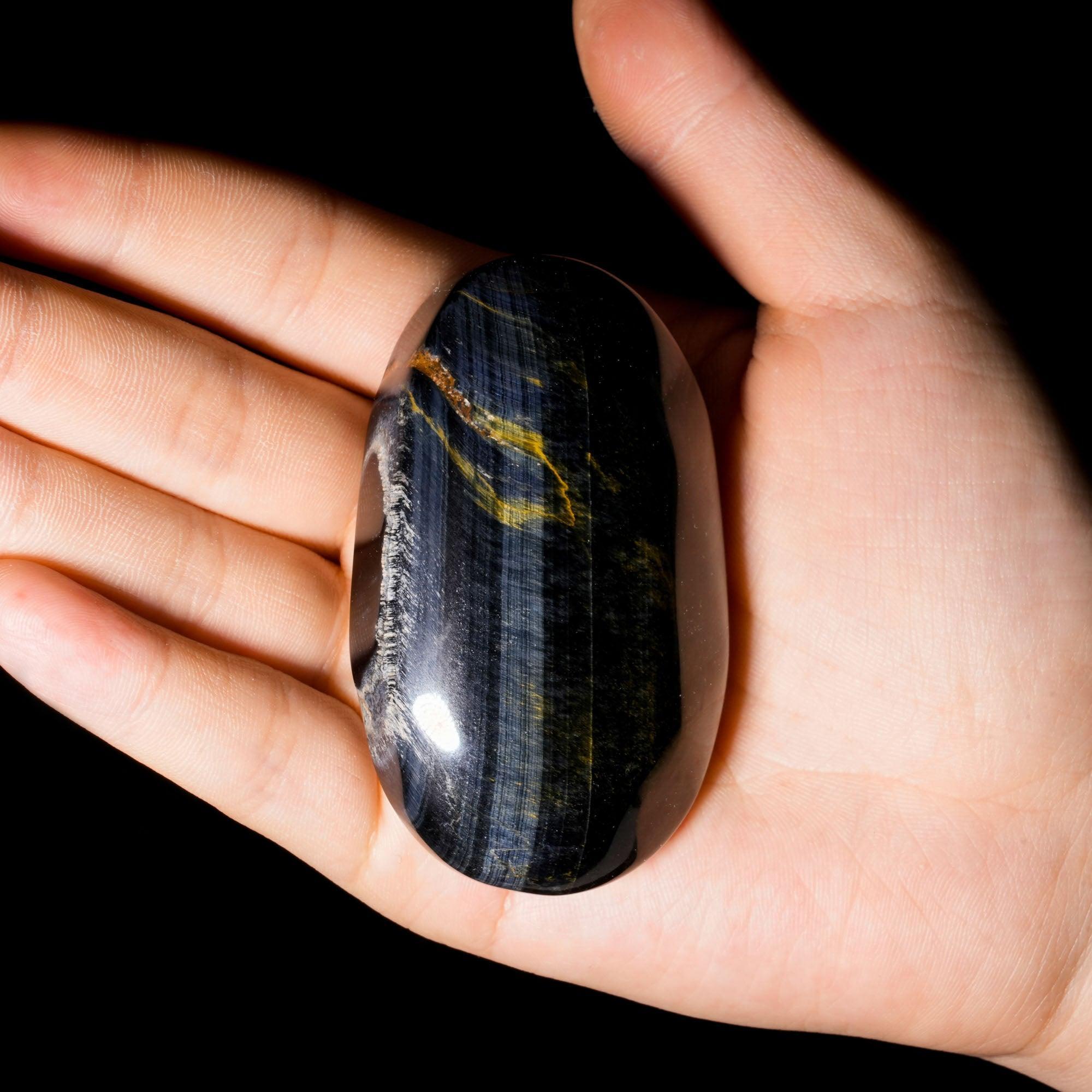 Blue Tiger Eyes Stone Palm Stone - helmsman - crystal
