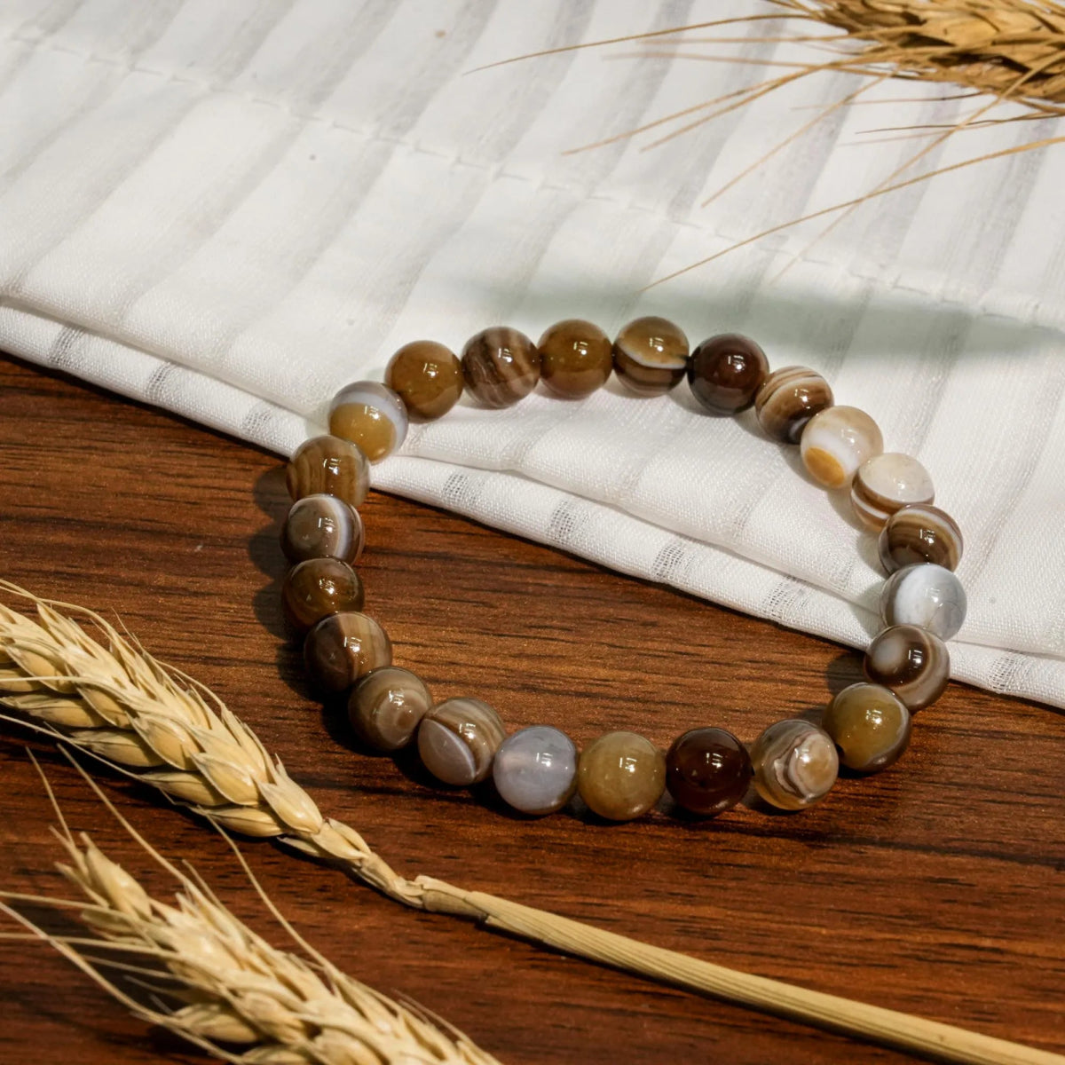 Coffee Stripe Agate Bracelet - helmsman - crystal