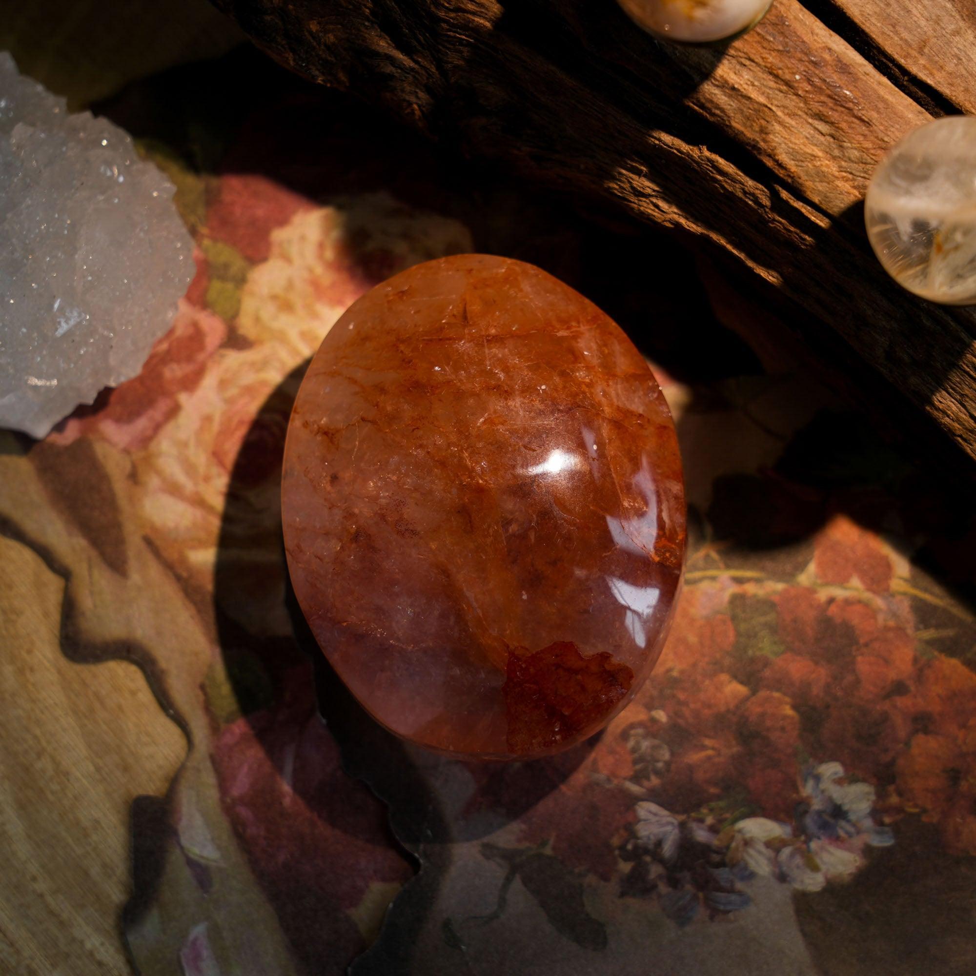 Fire Quartz Palm Stone - helmsman - crystal