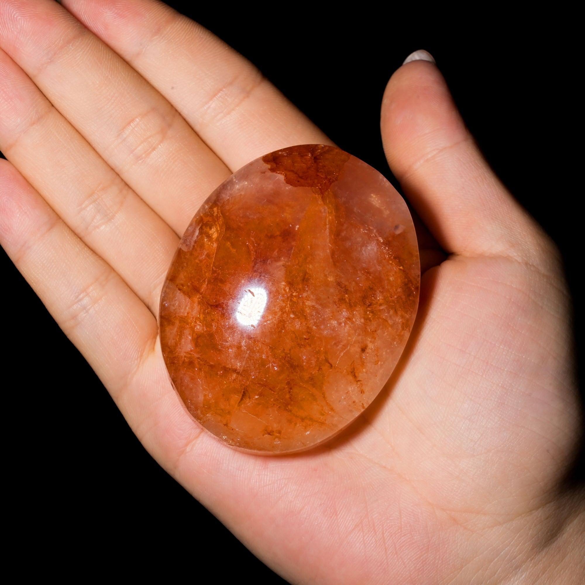 Fire Quartz Palm Stone - helmsman - crystal