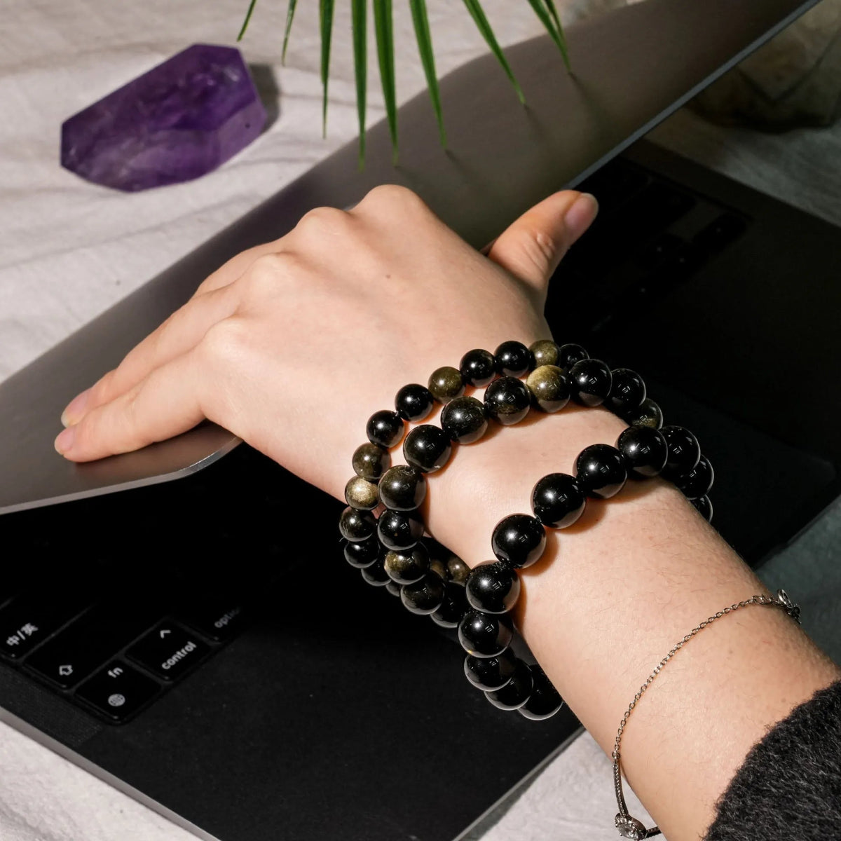 Gold Sheen Obsidian Bracelet - helmsman - crystal