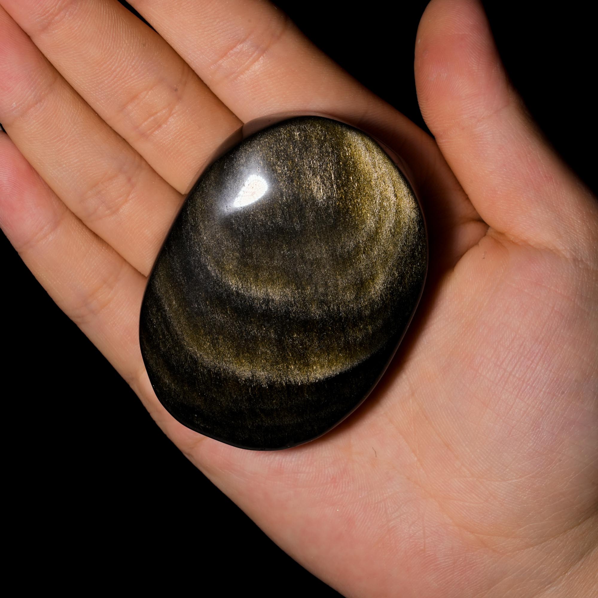 Gold Sheen Obsidian Palm Stone - helmsman - crystal