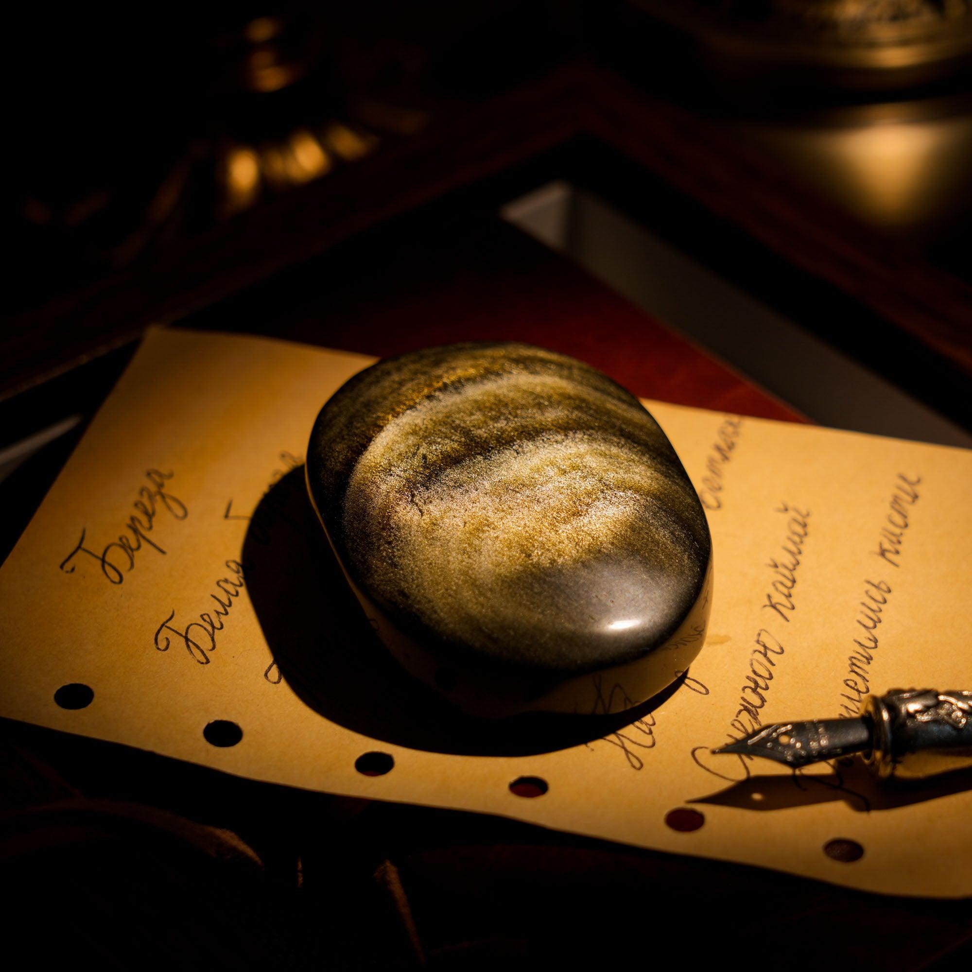 Gold Sheen Obsidian Palm Stone - helmsman - crystal