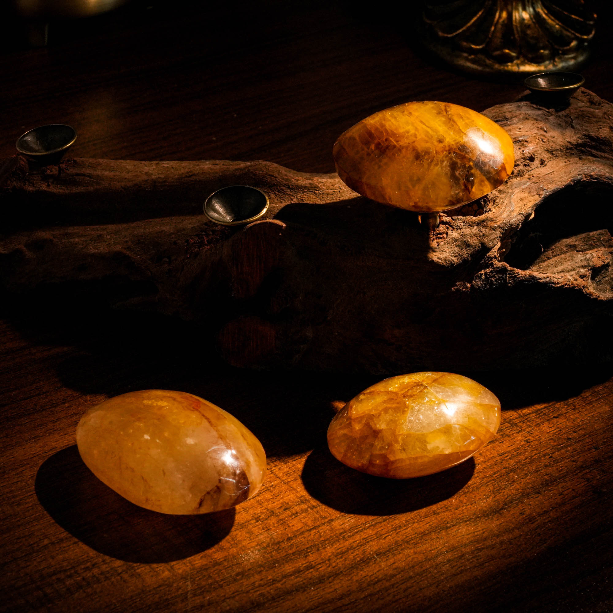 Golden Healer Quartz Palm Stone - helmsman - crystal