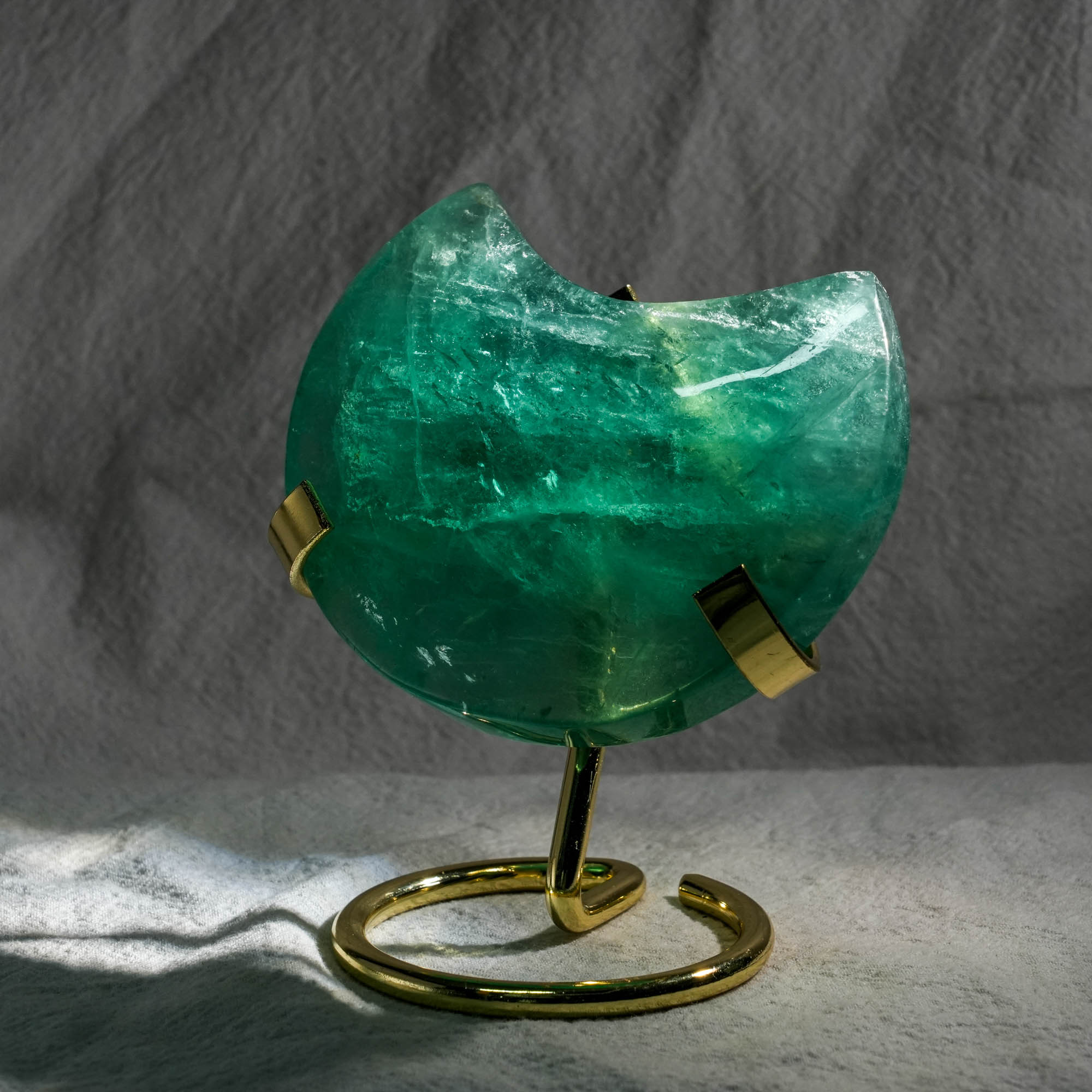 Green Fluorite Moon Ornament - helmsman - crystal
