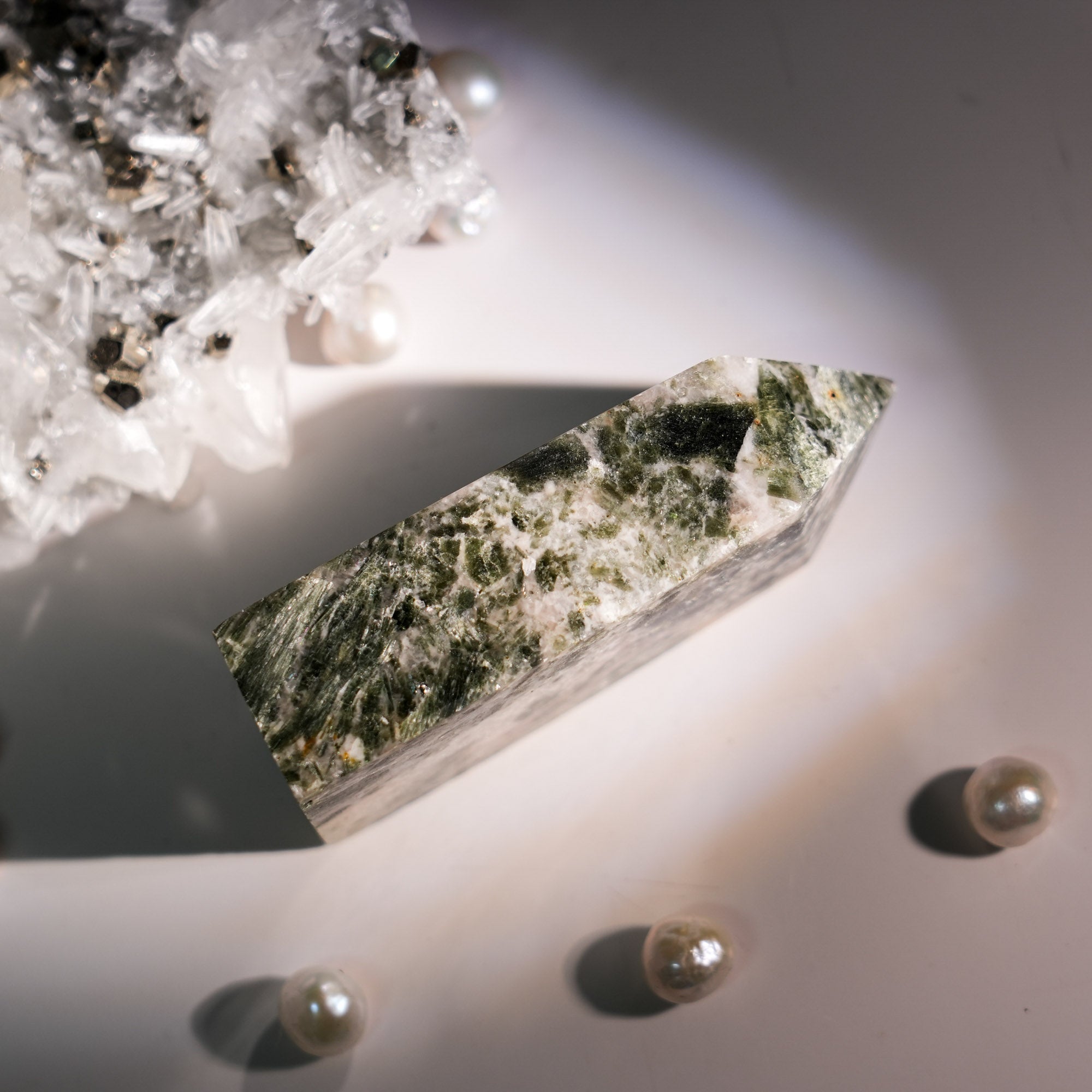 Green Mica Tower - helmsman - crystal