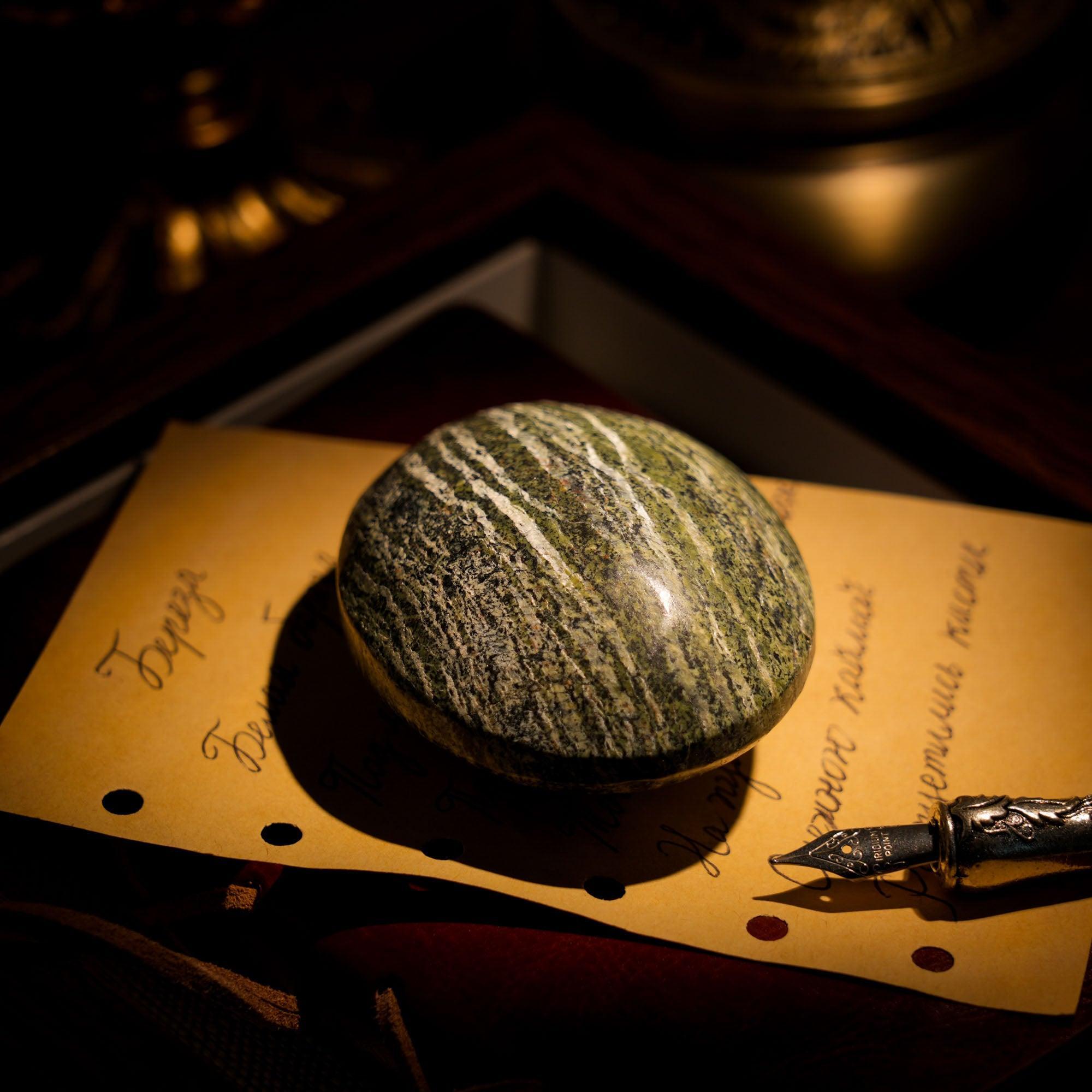 Green Zebra Jasper Palm Stone - helmsman - crystal