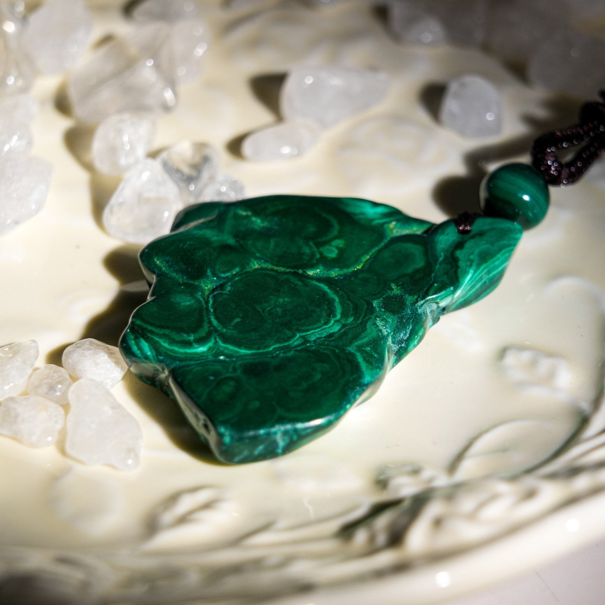 Malachite Slice Pendant Necklace - helmsman - crystal