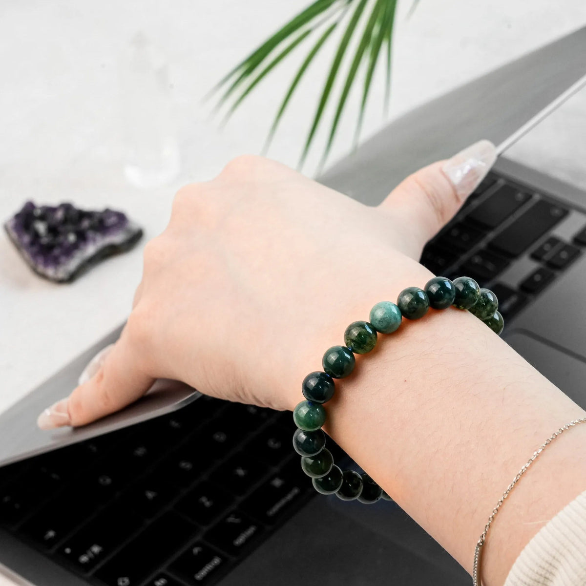 Moss Agate Bracelet - helmsman - crystal