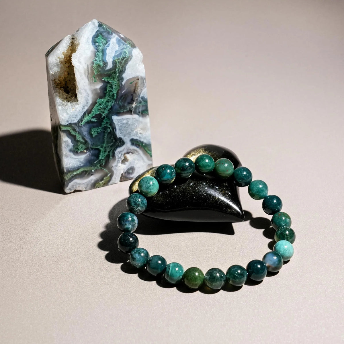 Moss Agate Bracelet - helmsman - crystal