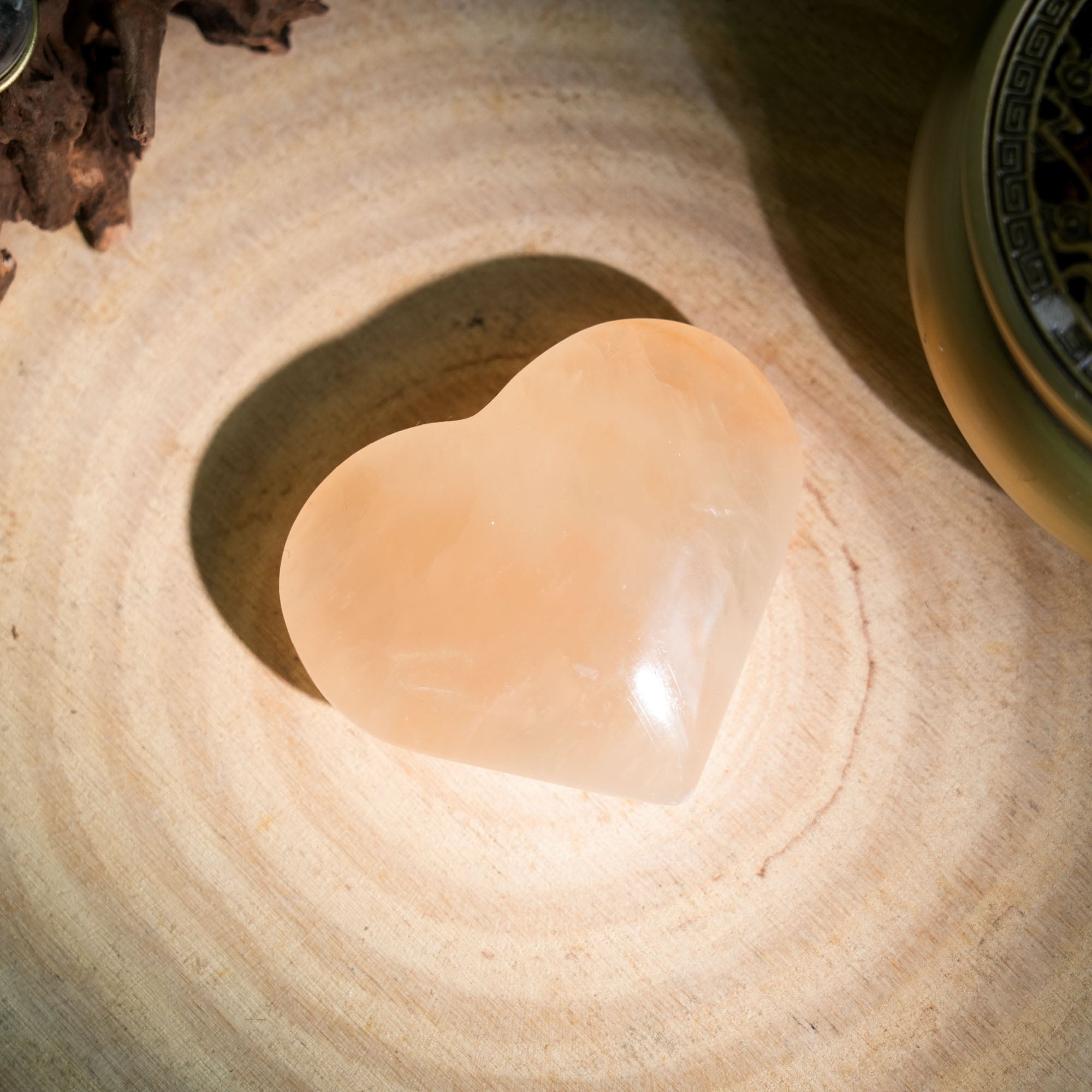 Peach Selenite Heart - helmsman - crystal