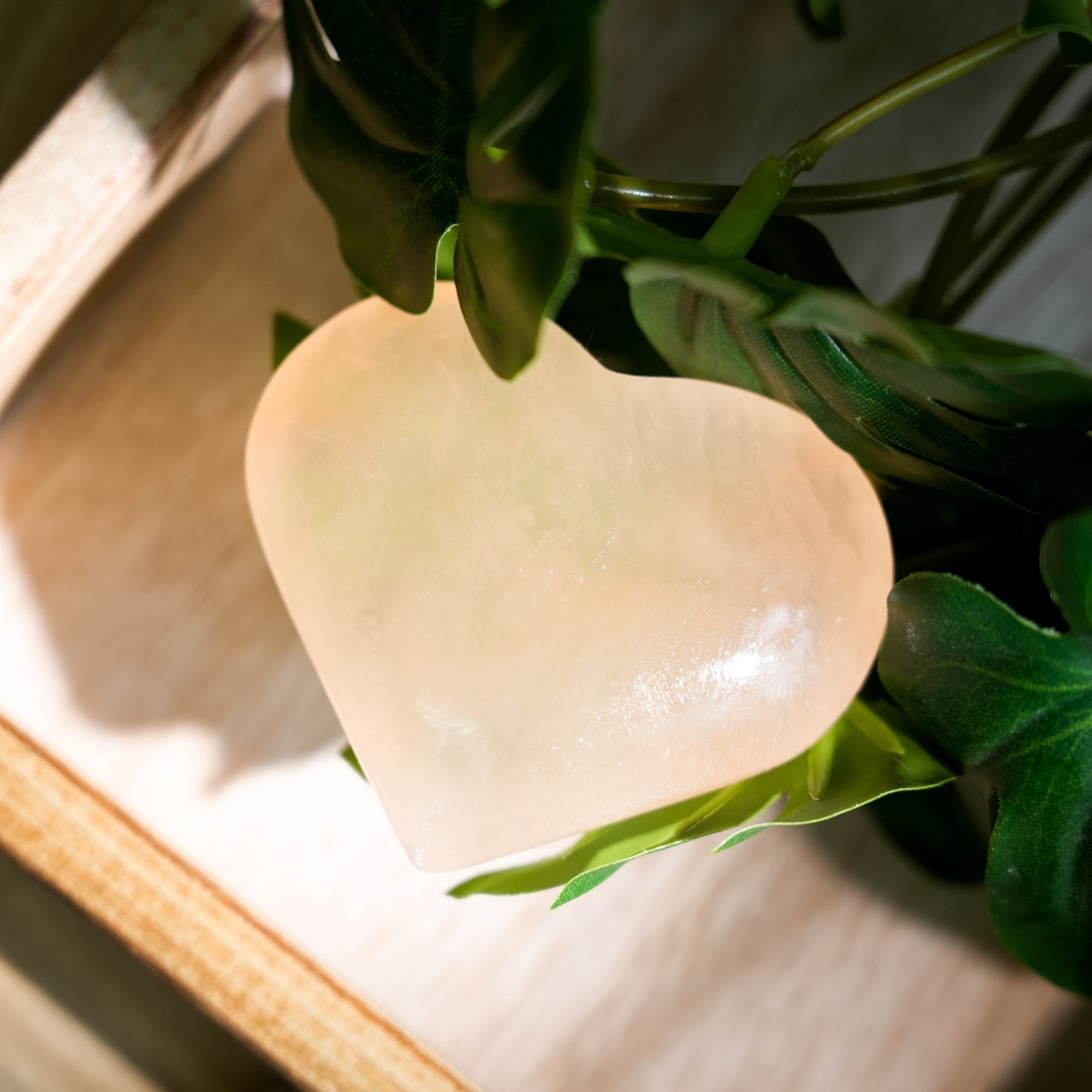 Peach Selenite Heart - helmsman - crystal