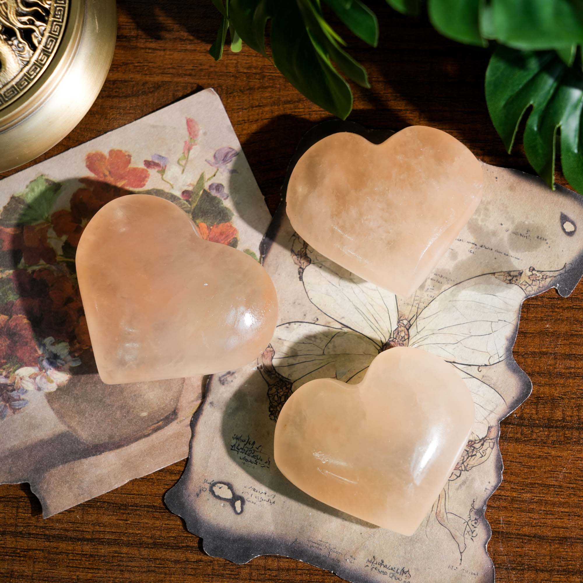 Peach Selenite Heart - helmsman - crystal