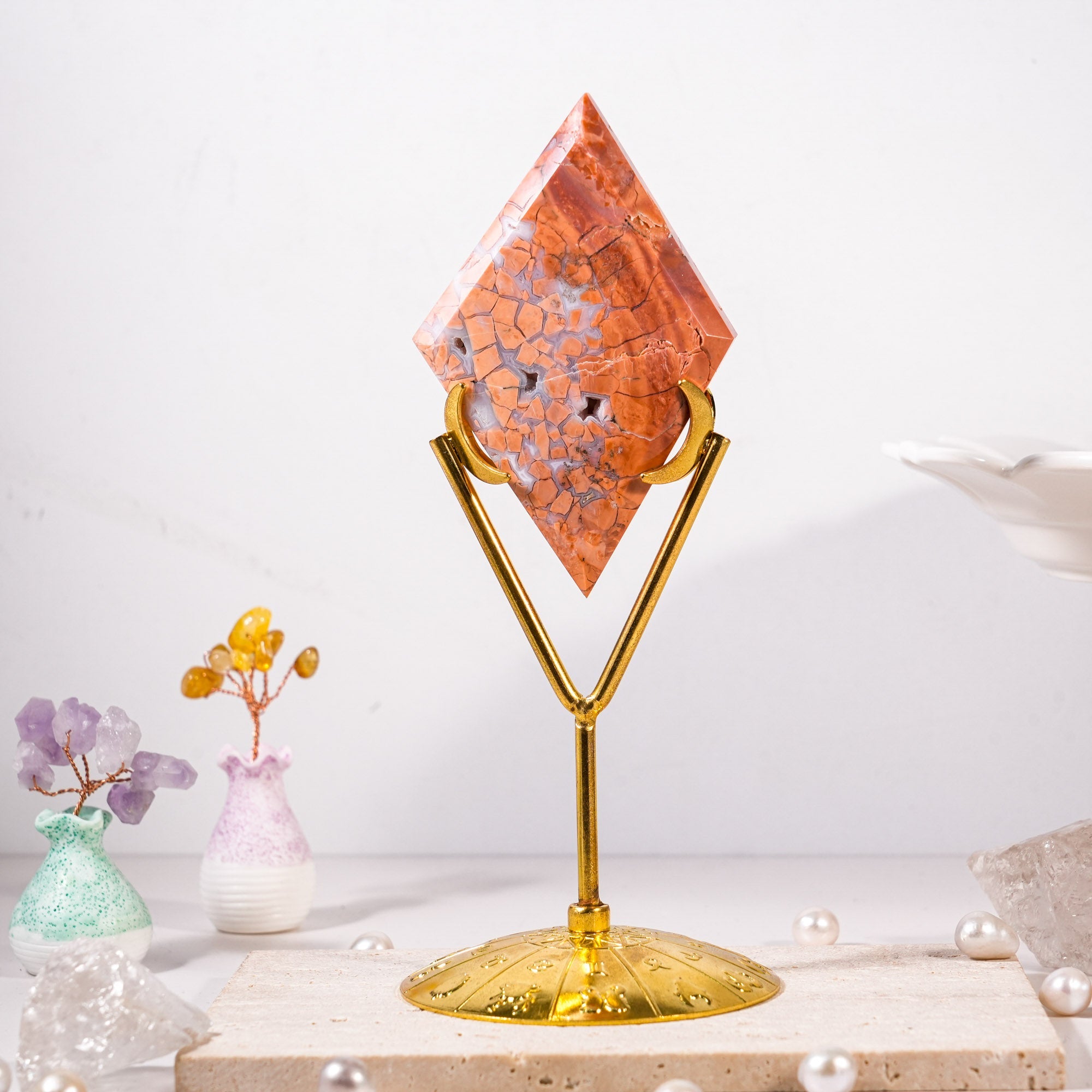 Pink Agate Diamond Ornament - helmsman - crystal