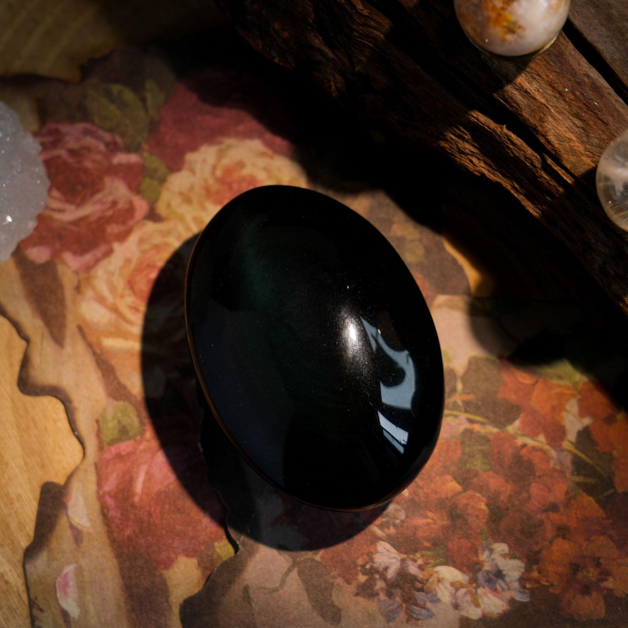 Rainbow Obsidian Palm Stone - helmsman - crystal