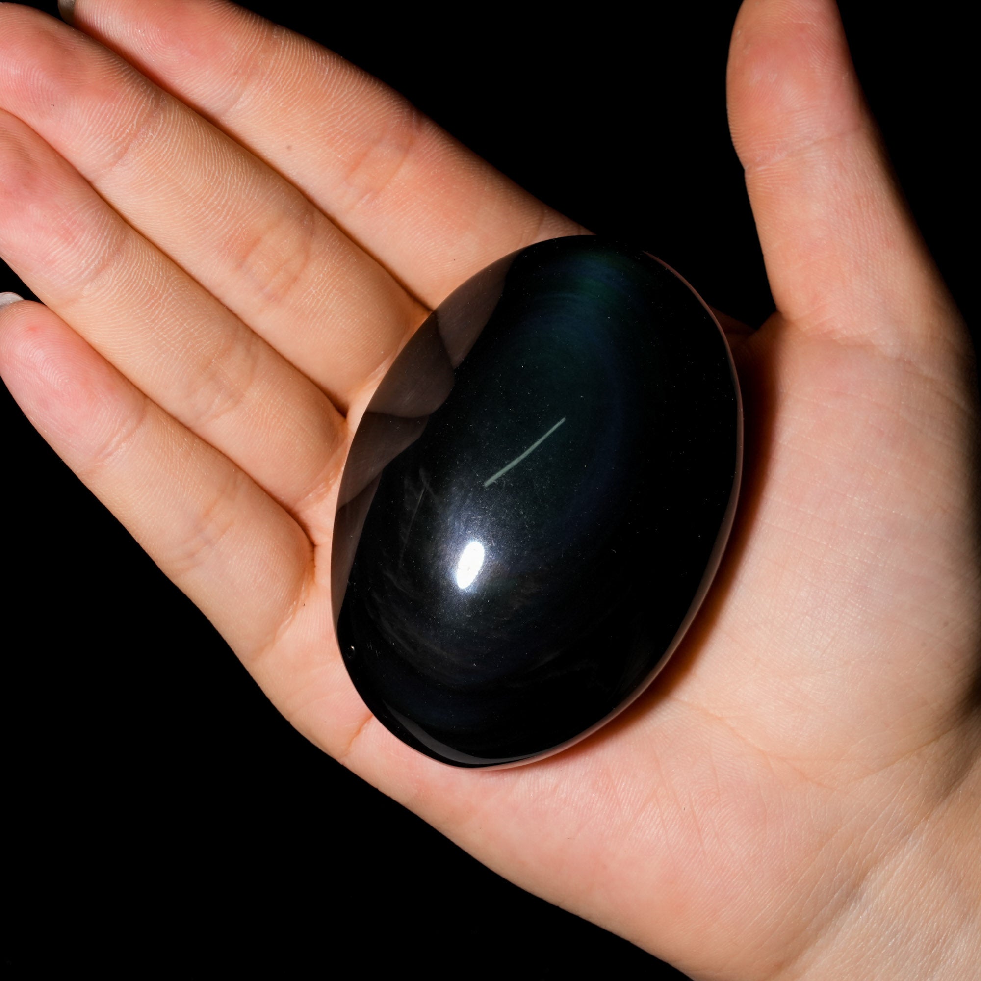 Rainbow Obsidian Palm Stone - helmsman - crystal