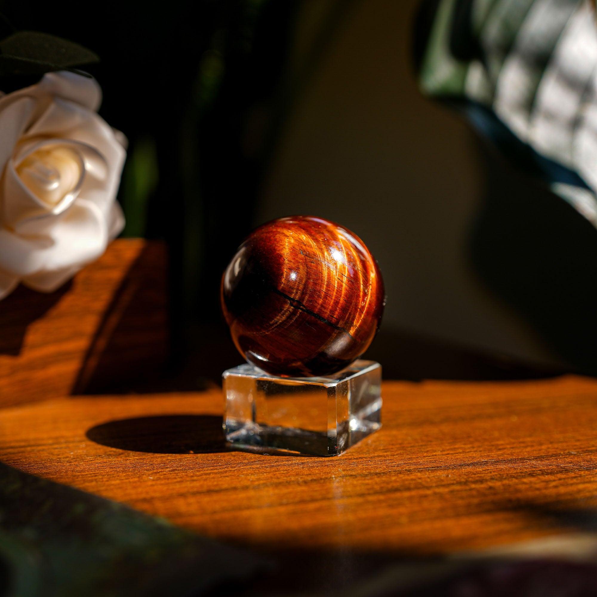 Red Tiger Eye Sphere - helmsman - crystal