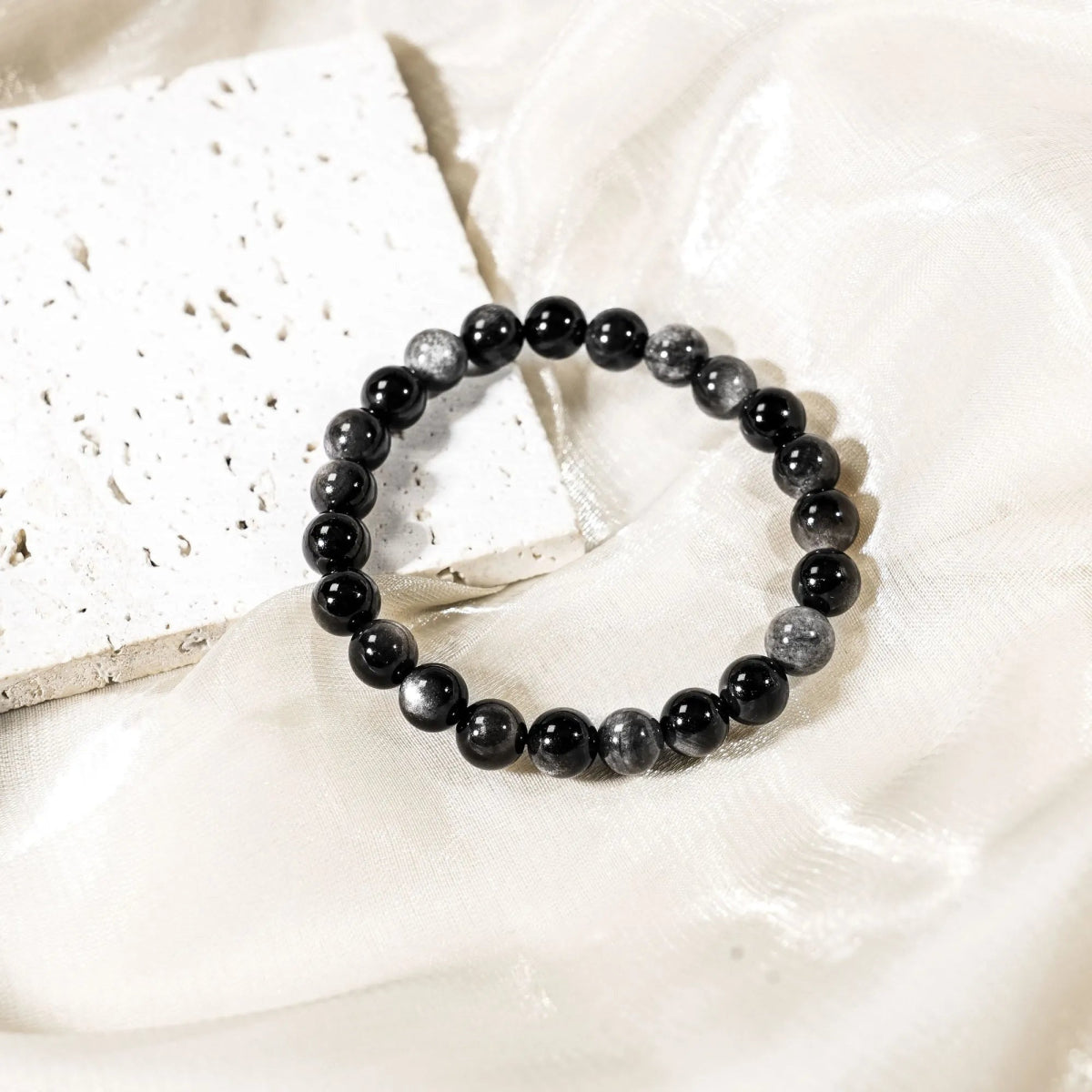 Silver Obsidian Bracelet - helmsman - crystal
