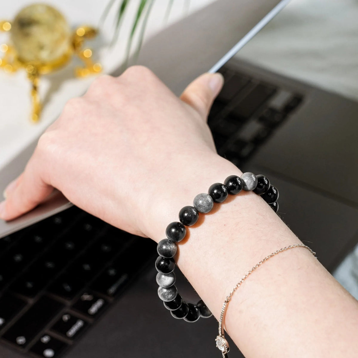 Silver Obsidian Bracelet - helmsman - crystal