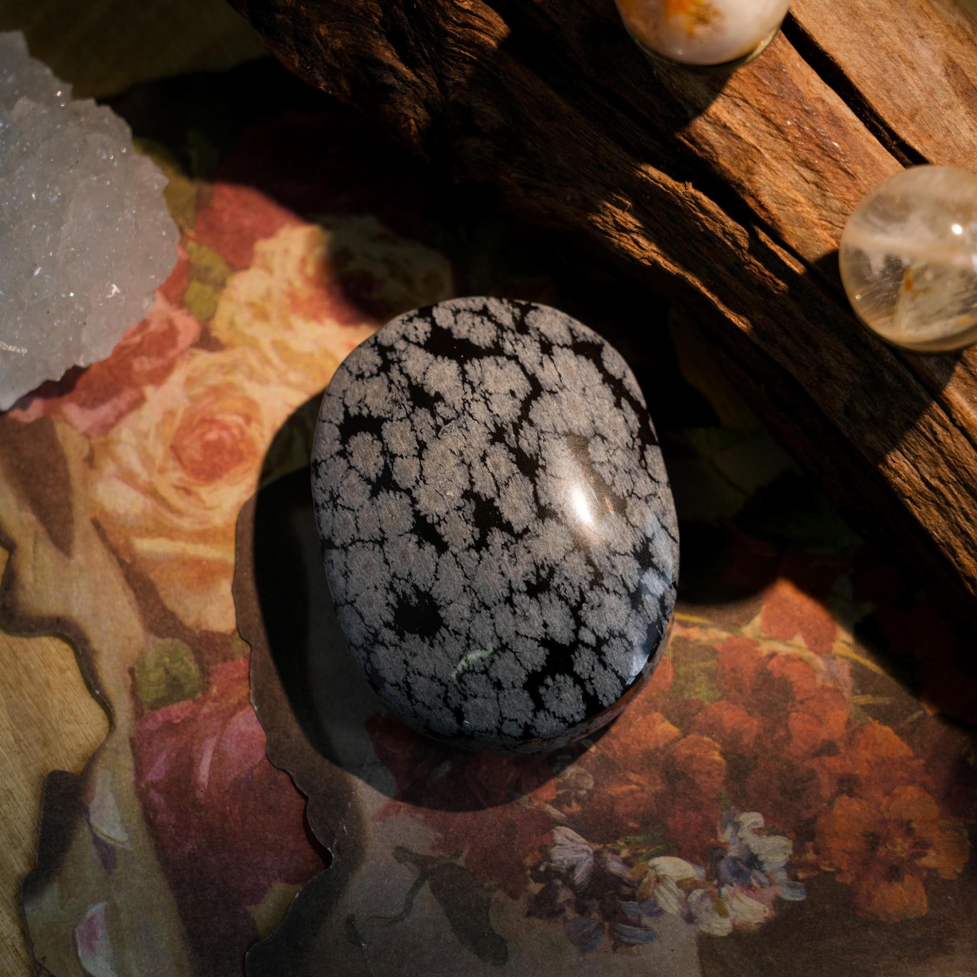 Snowflake Obsidian Palm Stone - helmsman - crystal
