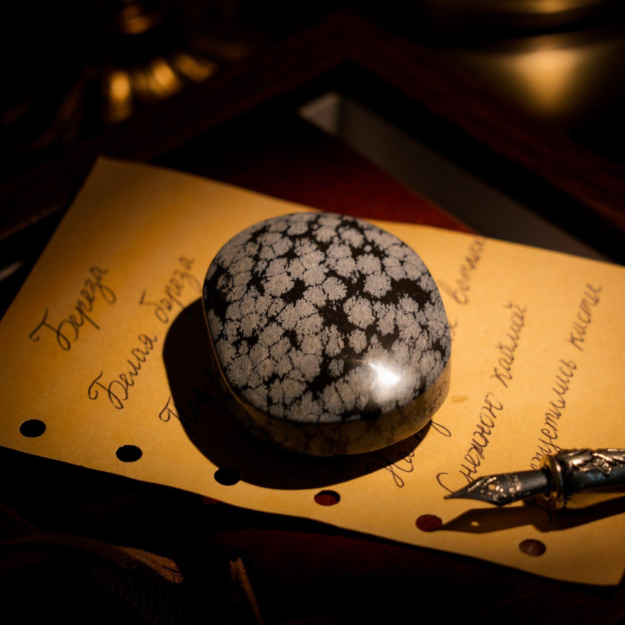 Snowflake Obsidian Palm Stone - helmsman - crystal