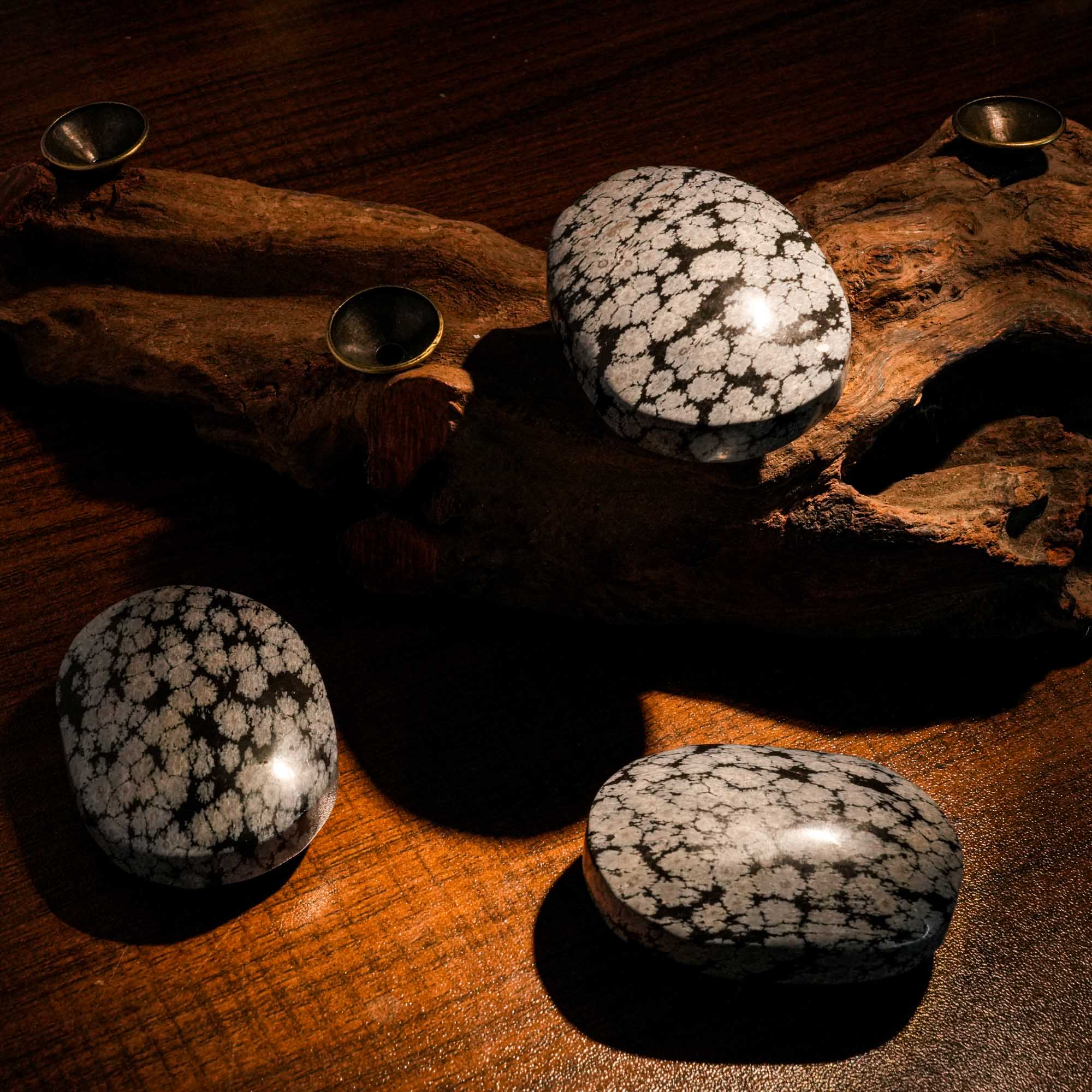Snowflake Obsidian Palm Stone - helmsman - crystal