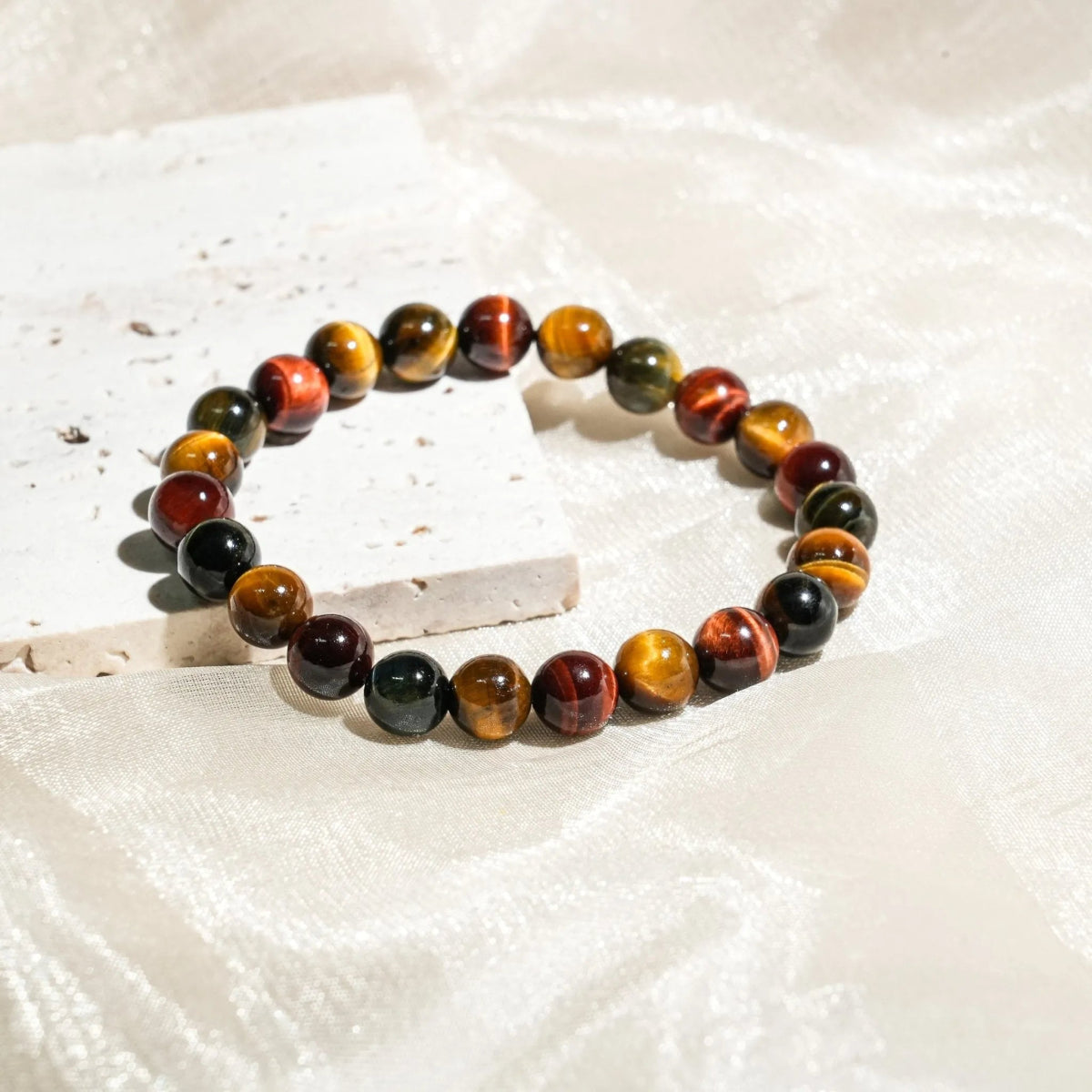 Tri - Color Tiger Eye Bracelet - helmsman - crystal