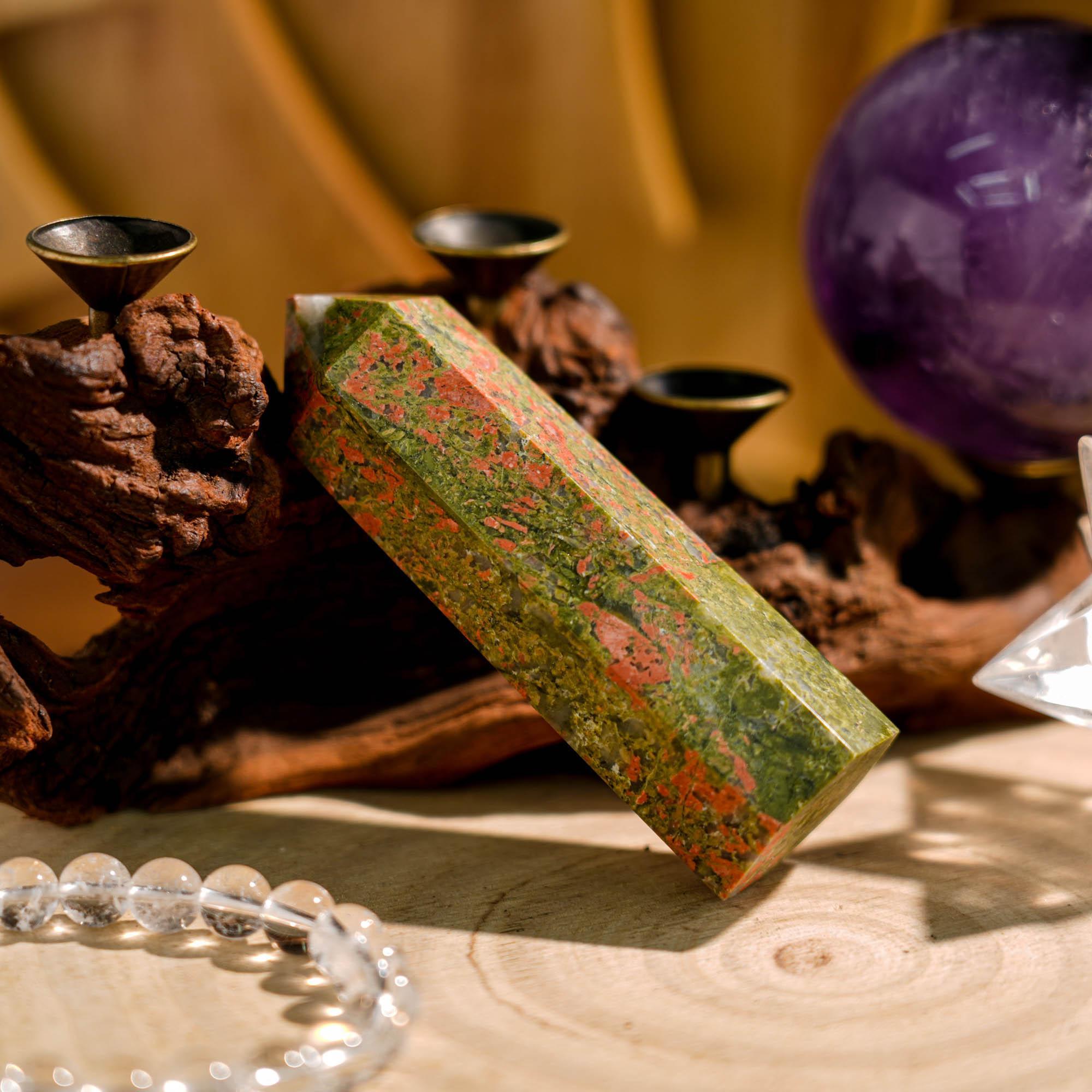 Unakite Jasper Point - helmsman - crystal