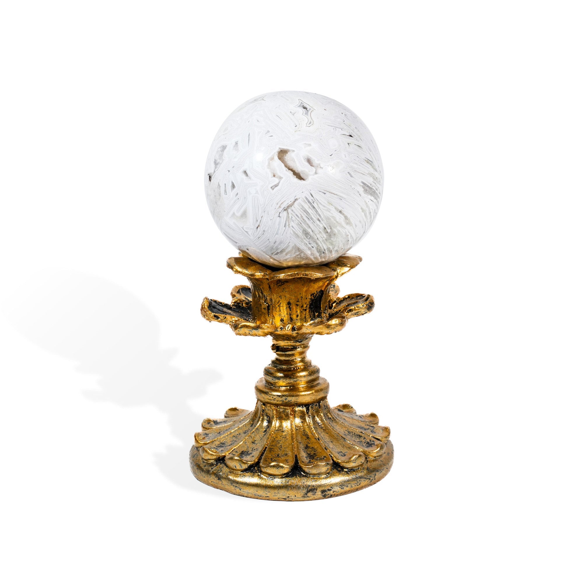 White Mexico Agate Sphere - helmsman - crystal