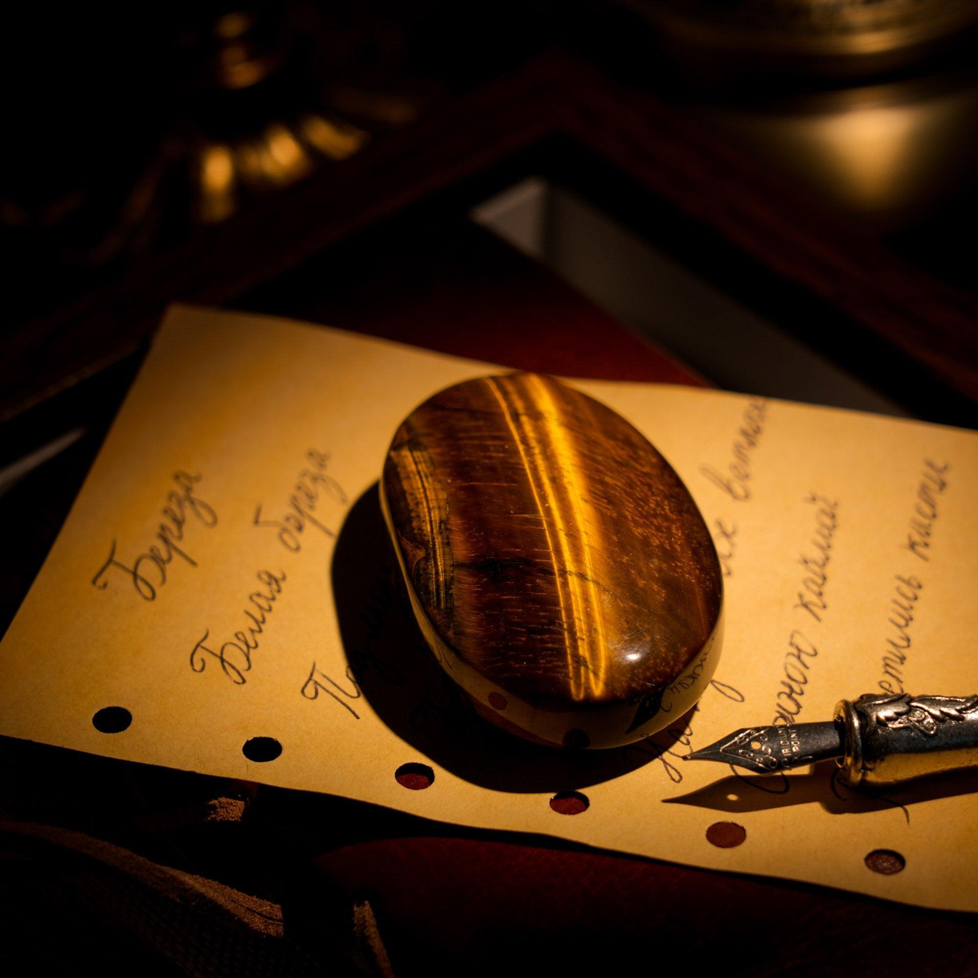 Yellow Tiger Eyes Stone Palm Stone - helmsman - crystal