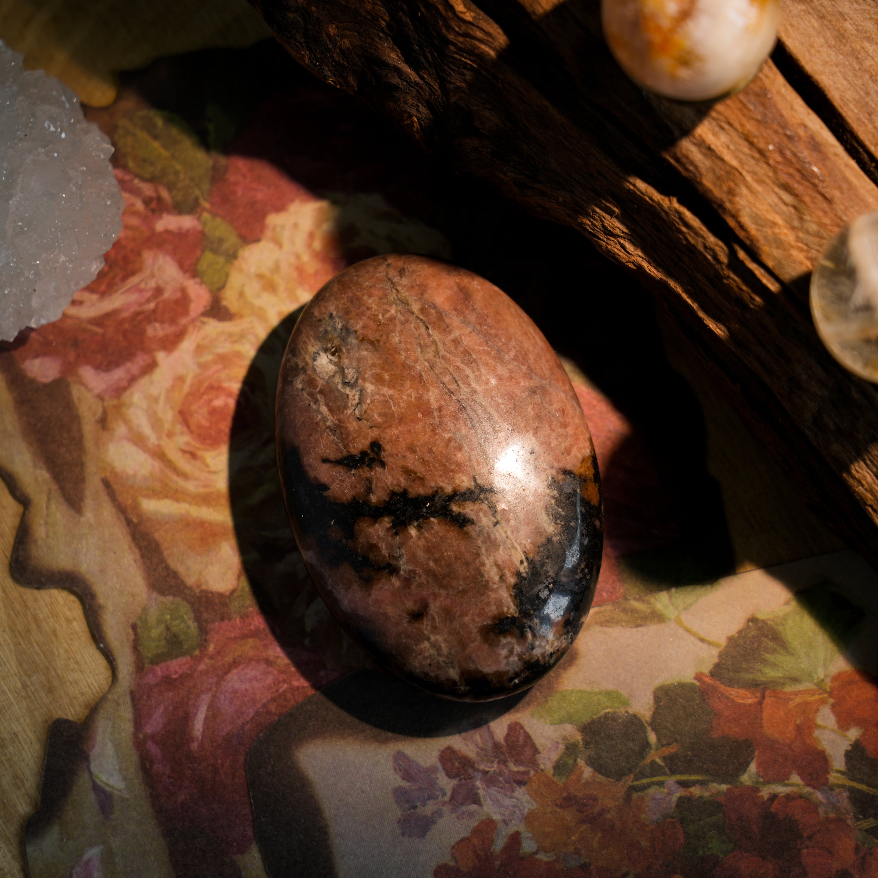 Black Rhodonite Palm Stone-Helmsman Crystal