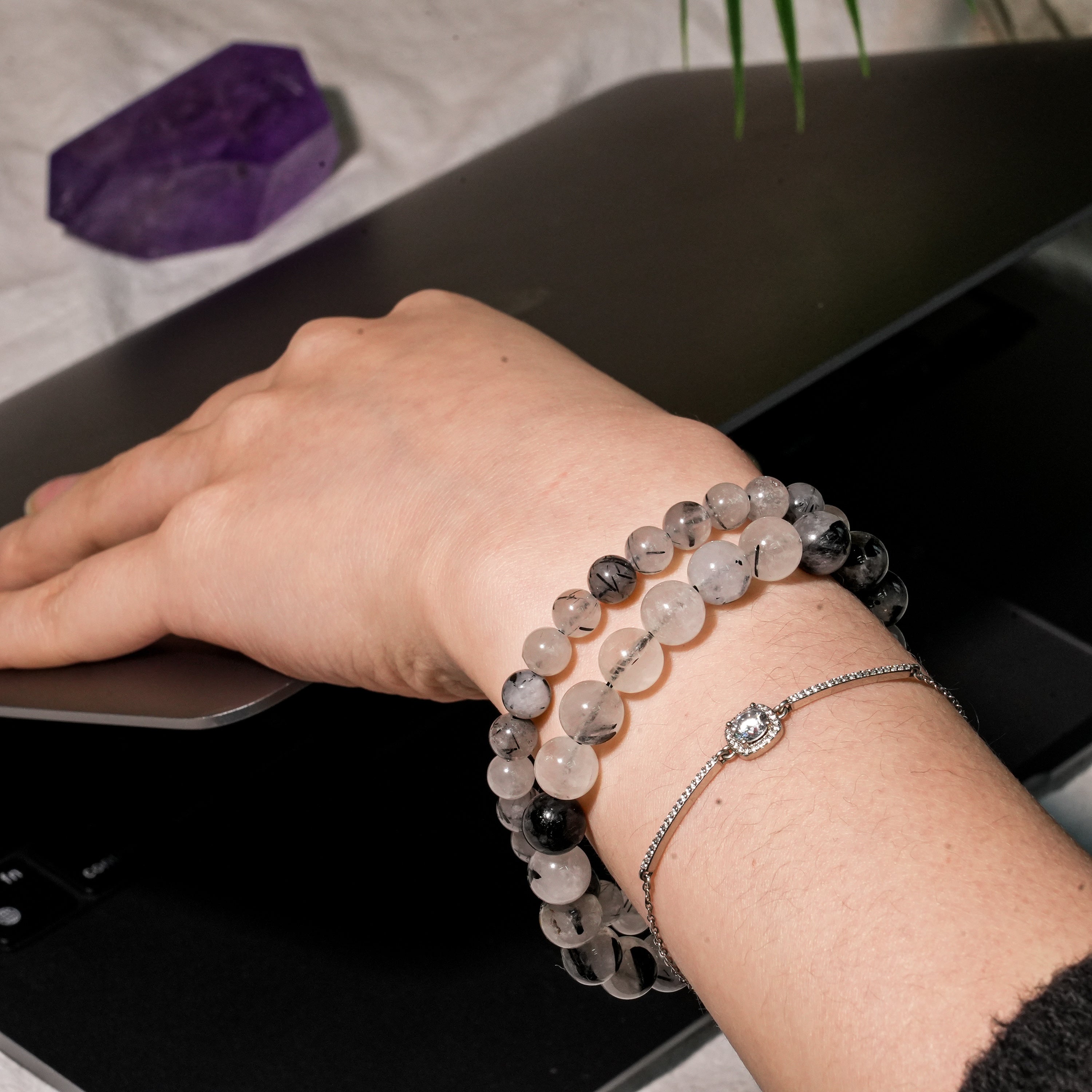 Black Rutiled Quartz Bracelet-Helmsman Crystal