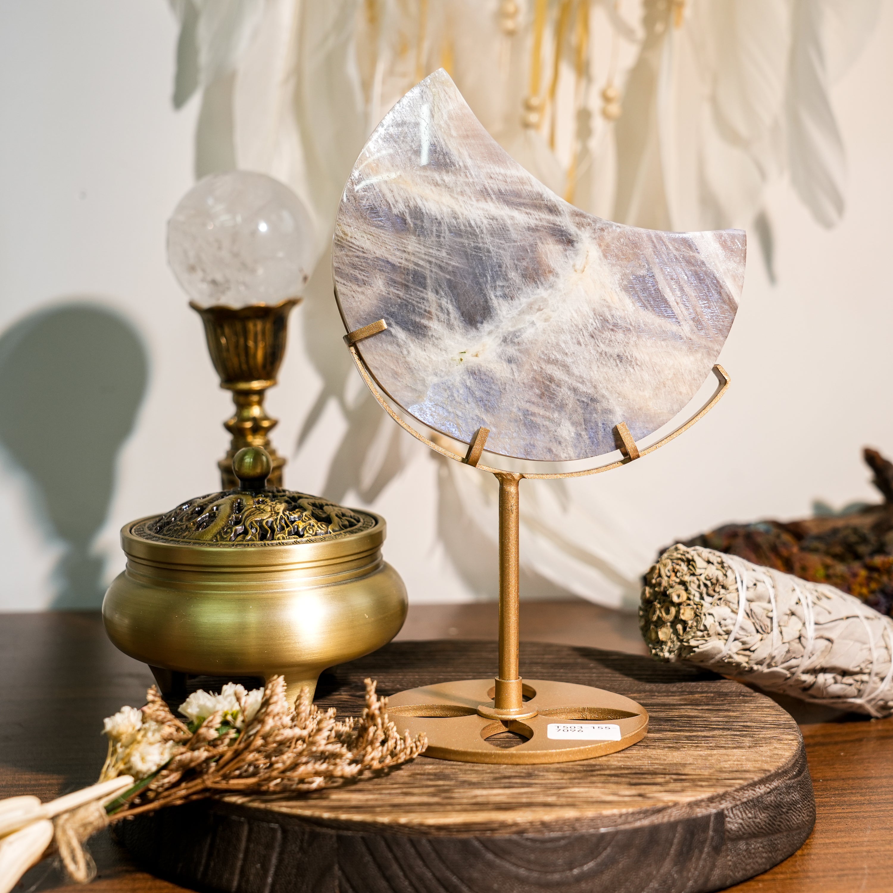 Blue Moonstone Moon Ornament-Helmsman Crystal