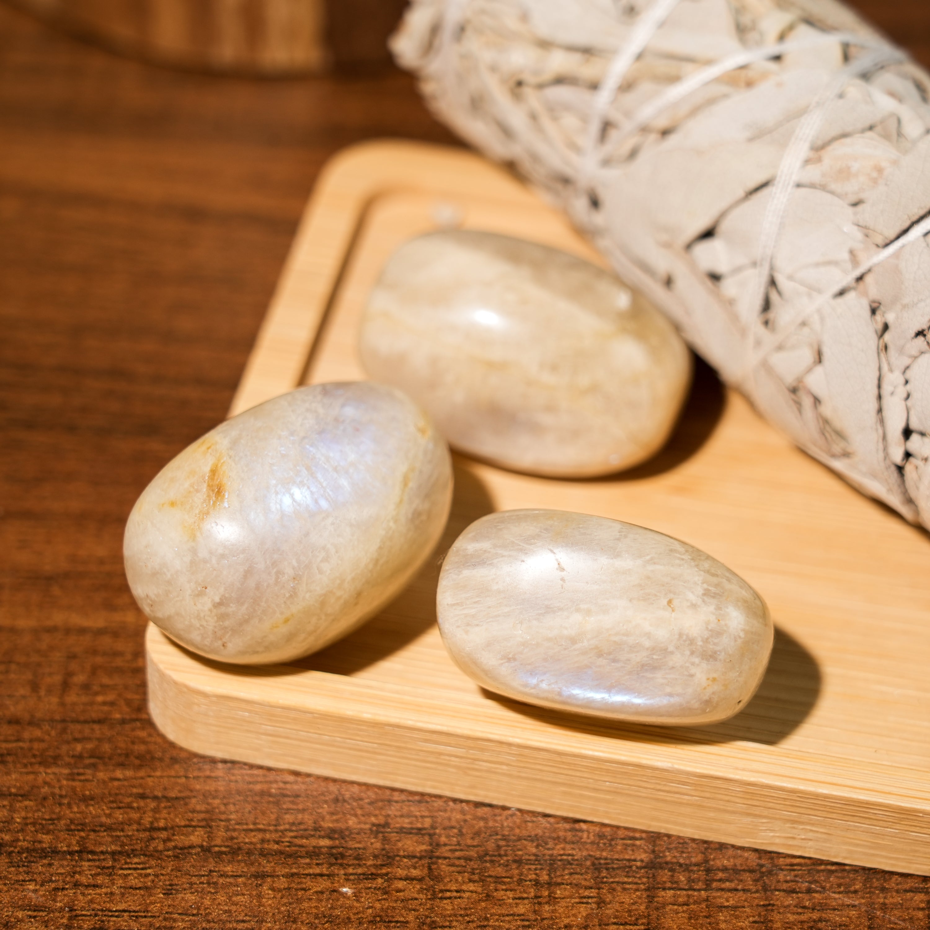 Blue Moonstone Tumbled Stone Set-Helmsman Crystal